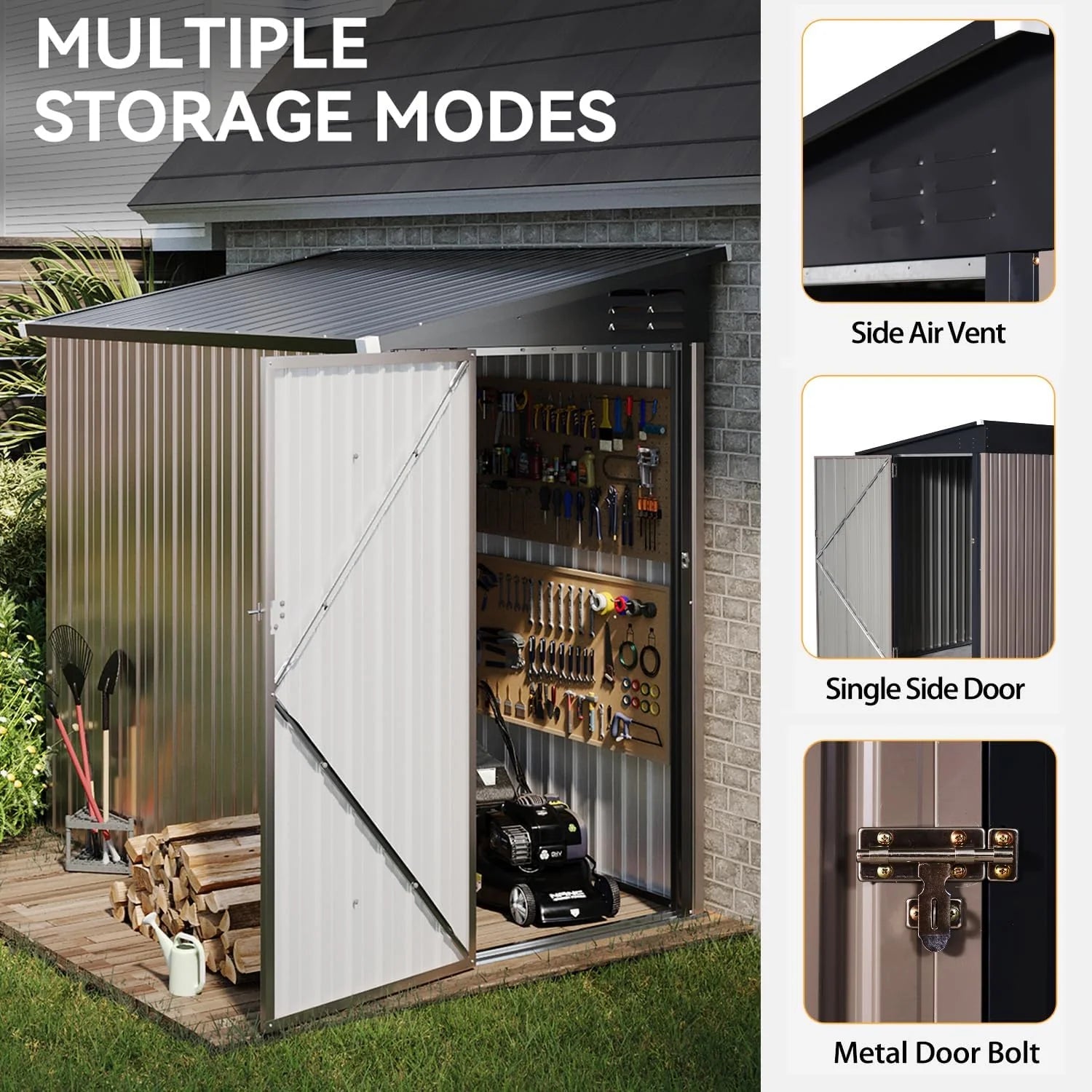 Aoxun 6.2x4 FT Shed Outdoor Storage Shed Metal Garden Shed Slooping Roof Tool Shed Bike Shed