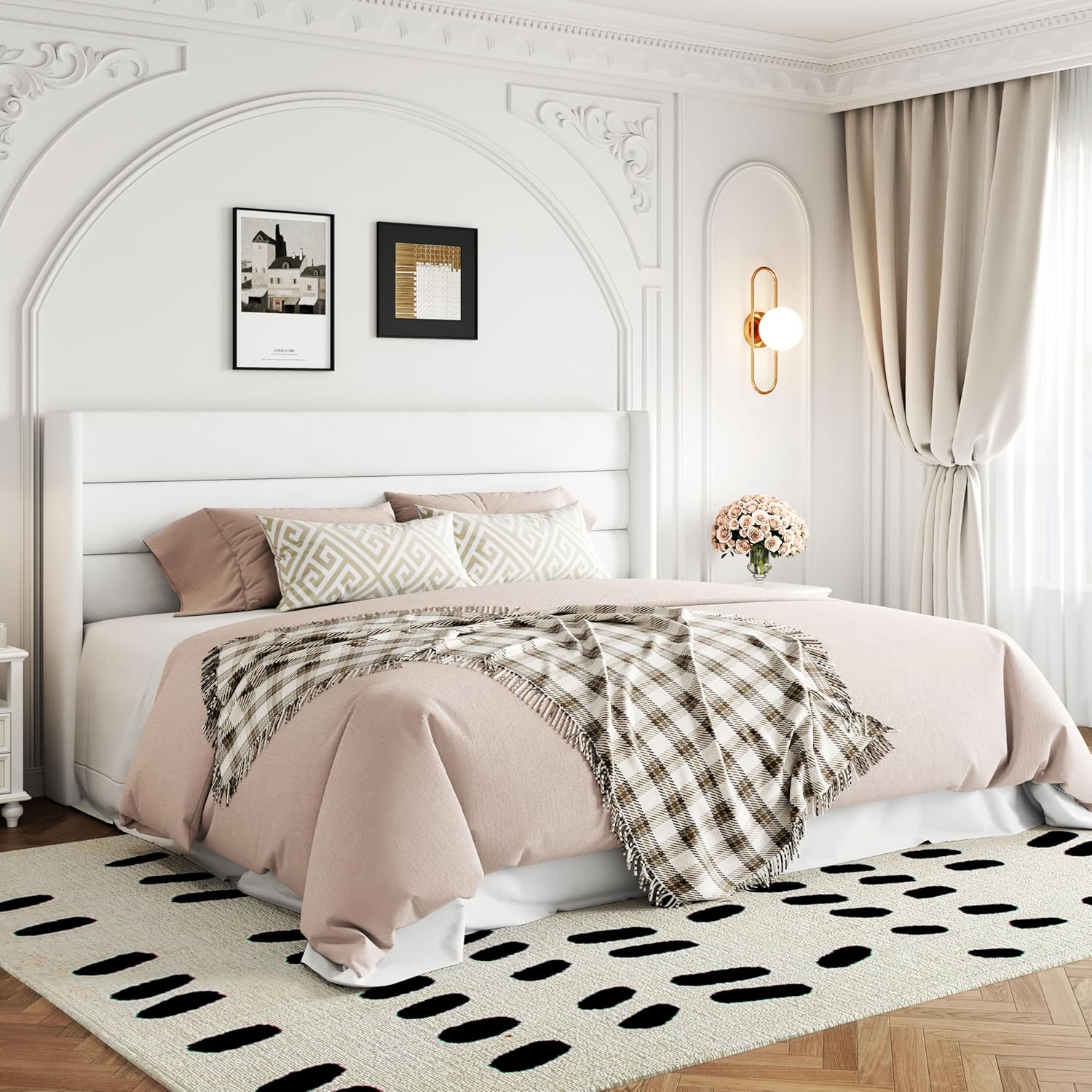 Allewie Queen Size Lift Up Storage Bed Modern Wingback Headboard Hydraulic Support