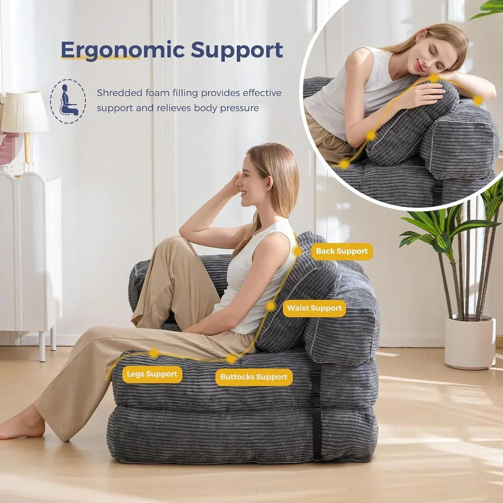 Folding Sofa Bed L-Shaped Convertible Sofa Bed with Armrests and Pillows