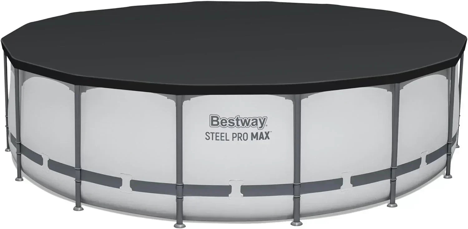 Steel Pro MAX 14 Foot x 48 Inch Round Metal Frame Above Ground Outdoor Swimming Pool Set