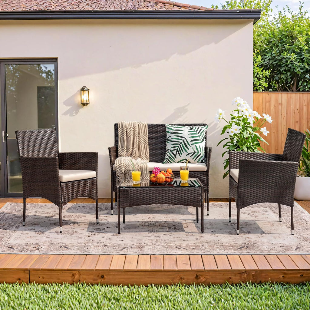 Homall 4 Pieces Outdoor Patio Furniture Sets Rattan Chair Wicker Set, Outdoor Indoor Use Backyard Porch Garden Poolside Balcony Furniture Sets (Grey)