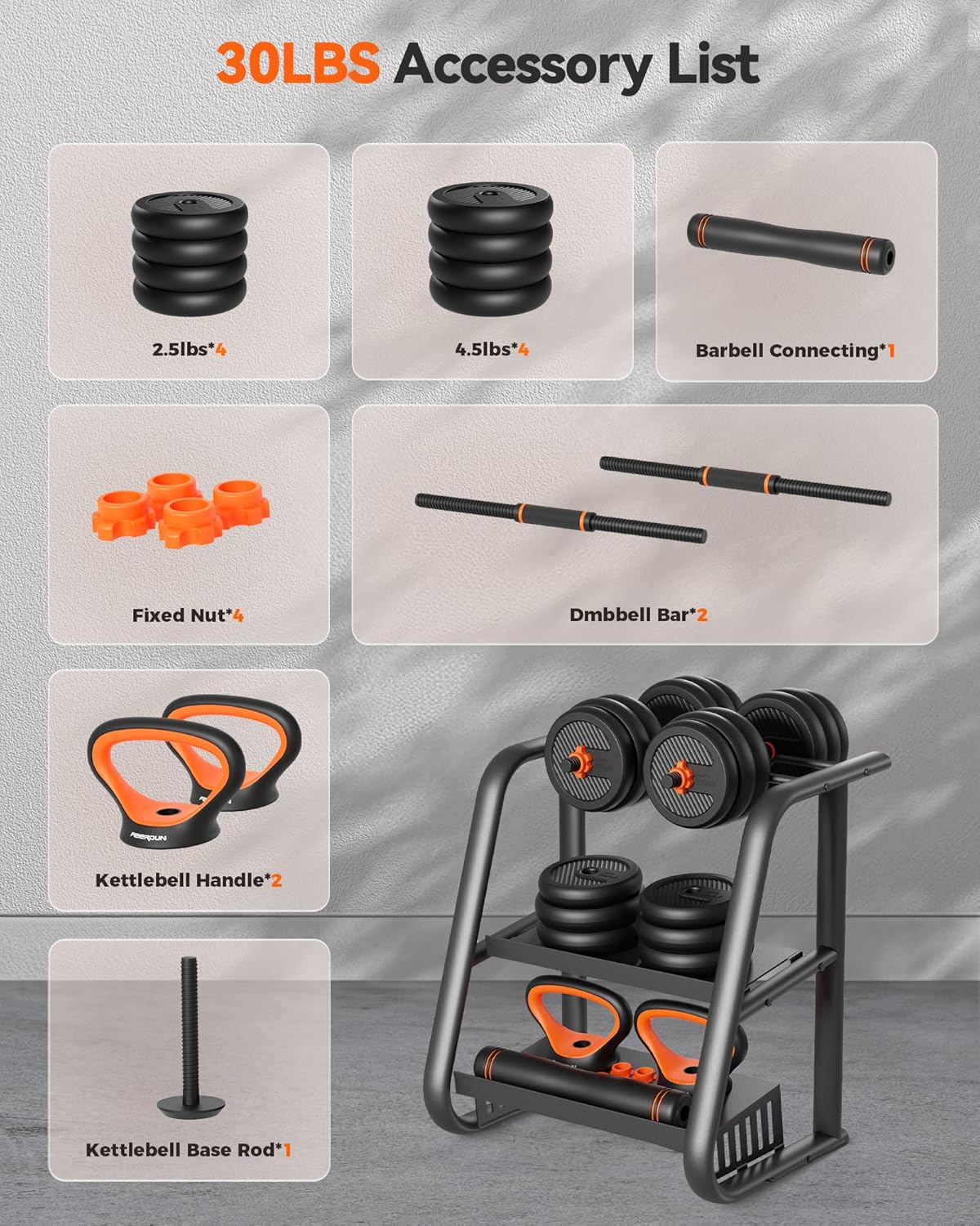 Feierdun adjustable dumbbells with connectors Barbell, kettlebell push-up stand