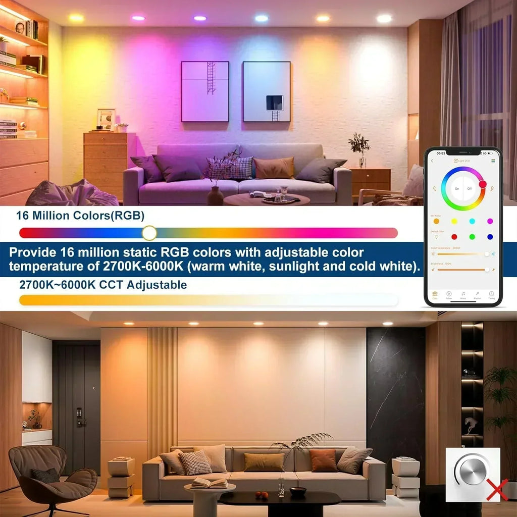 Smart Recessed Lighting 4 RGBCW Color Changing 12W LED Downlight with Junction Box
