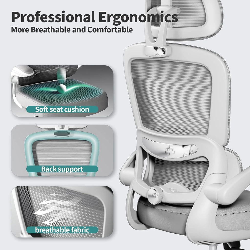 Office Chair Ergonomic Desk Chair, 330 lbs Home Mesh Desk Chair with Wheels, Comfortable Gaming Chair, High Back Office Chair