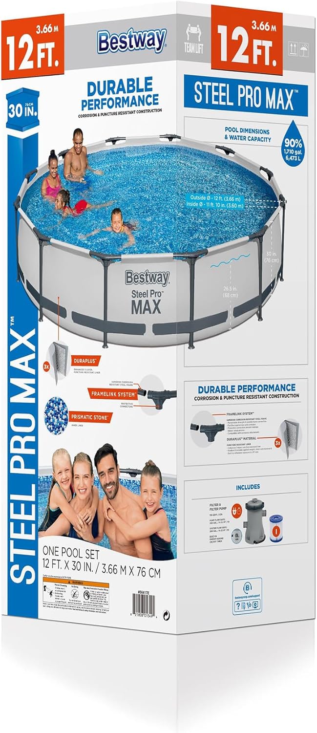 Steel Pro MAX 10 Foot x 30 Inch Round Metal Frame Above Ground Backyard Swimming Pool Set