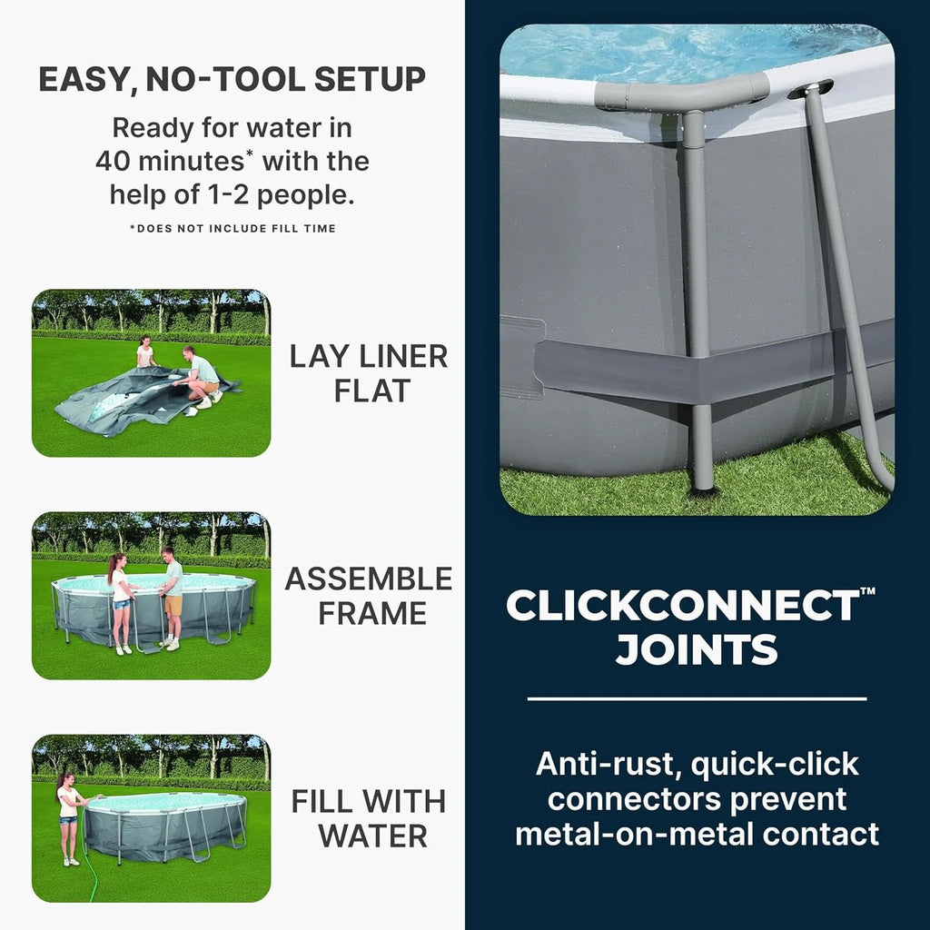 Power Steel 14' x 8'2 x 39.5 Oval Above Ground Pool Set | Includes 530gal Filter Pump, Ladder, ChemConnect Dispener