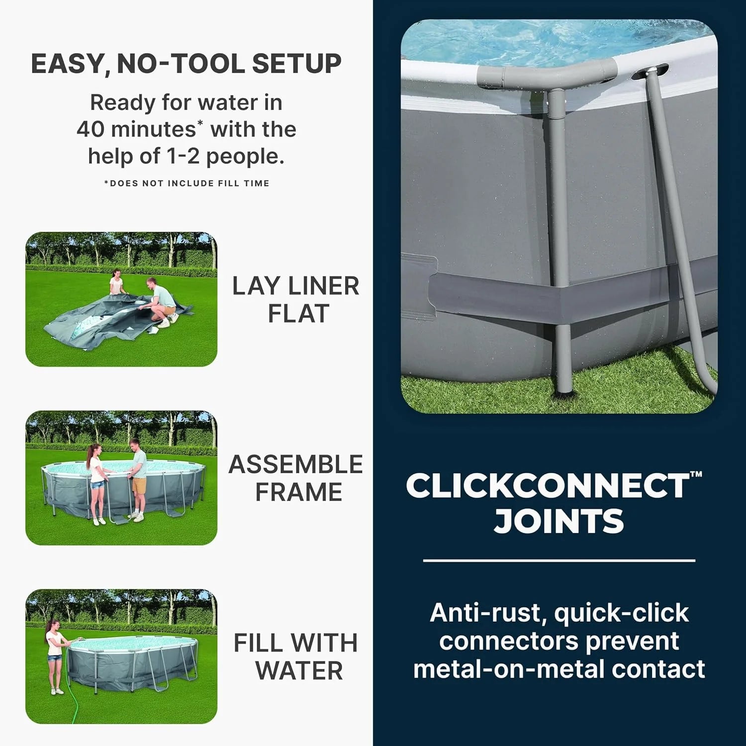 Power Steel 14' x 8'2 x 39.5 Oval Above Ground Pool Set | Includes 530gal Filter Pump, Ladder, ChemConnect Dispener