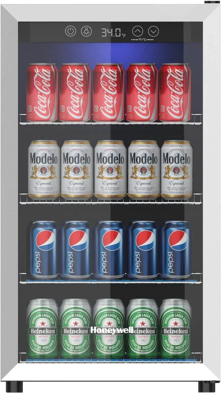 Beverage Refrigerator and Cooler 115 Can Mini Fridge with Glass Door for Soda Beer or Wine