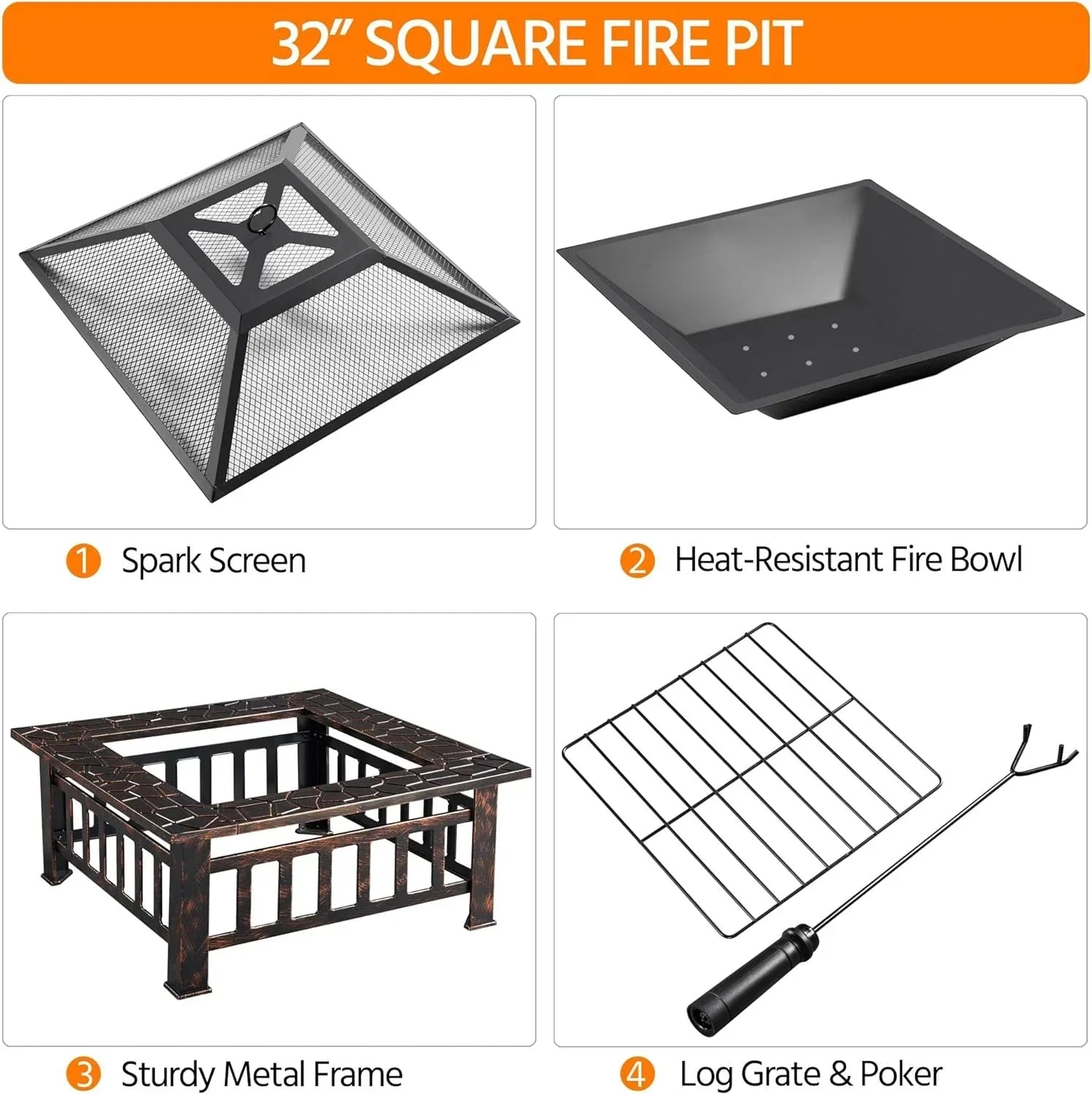 Yaheetech Multifunctional Fire Pit Table Square Metal Firepit Stove Backyard Patio Garden Fireplace