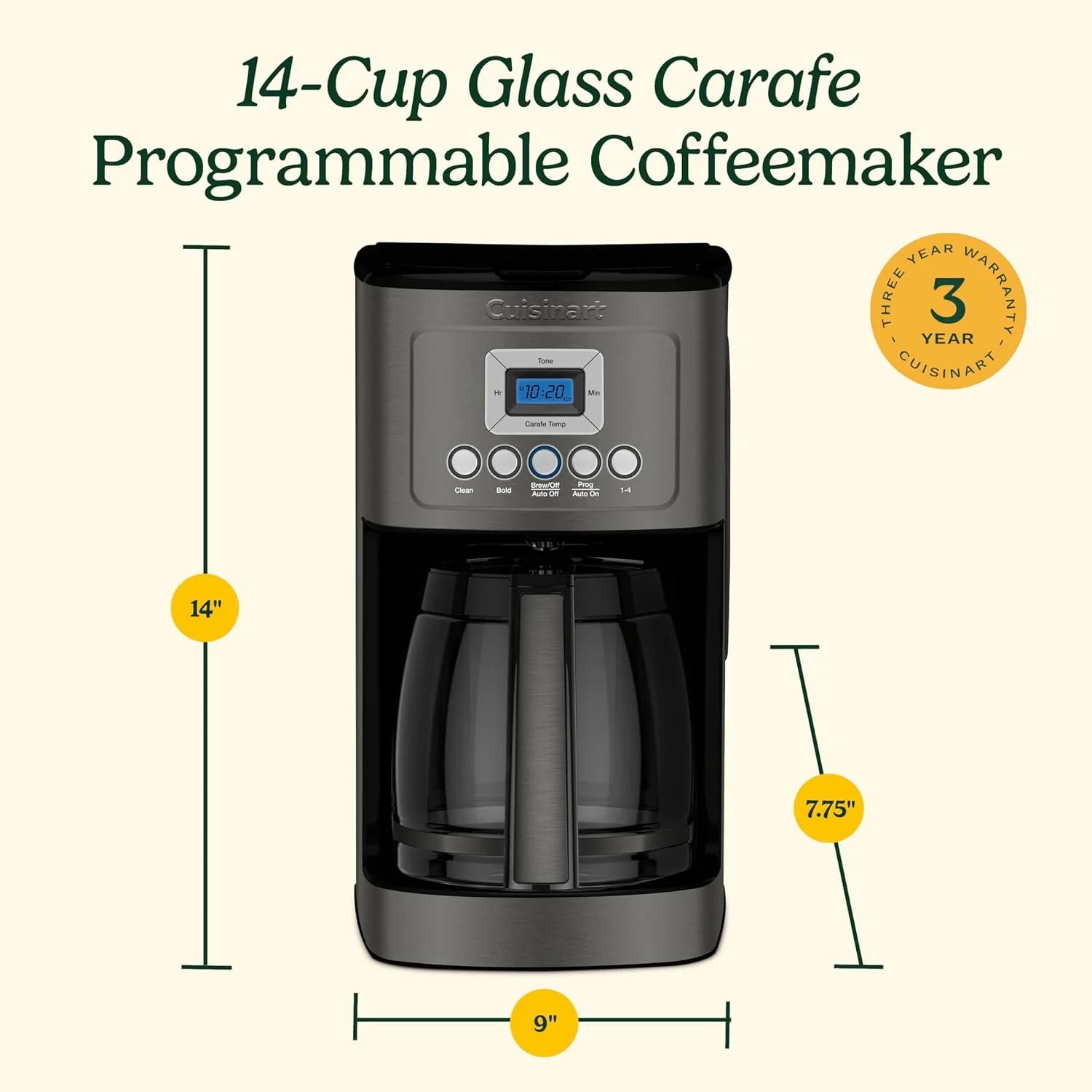Cuisinart DCC-3200P1 Coffee Maker Fully Automatic with Brew Strength Control, 1-4 Cup Setting