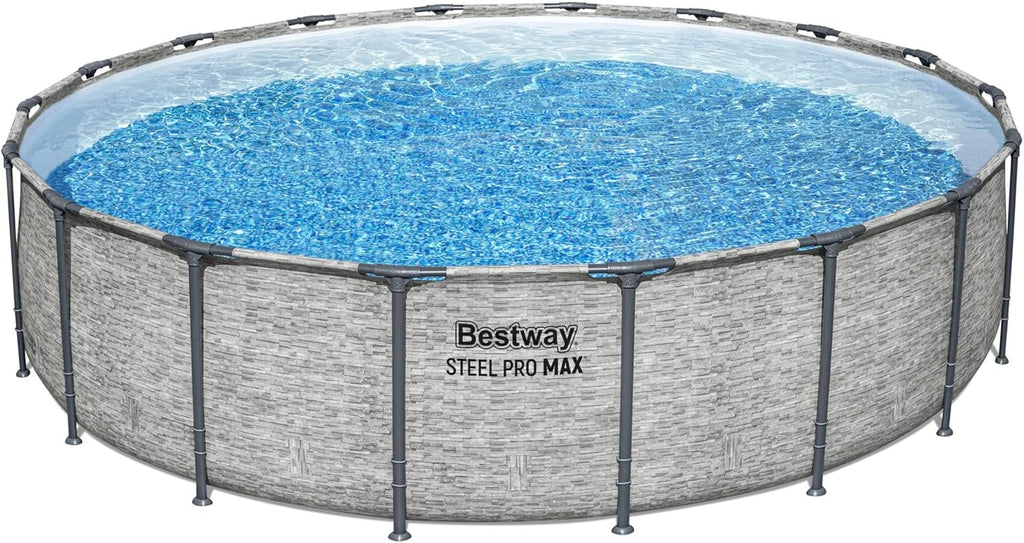 Steel Pro MAX 14 Foot x 48 Inch Round Metal Frame Above Ground Outdoor Swimming Pool Set with 1,000 Filter Pump, Ladder, and Cover, Gray
