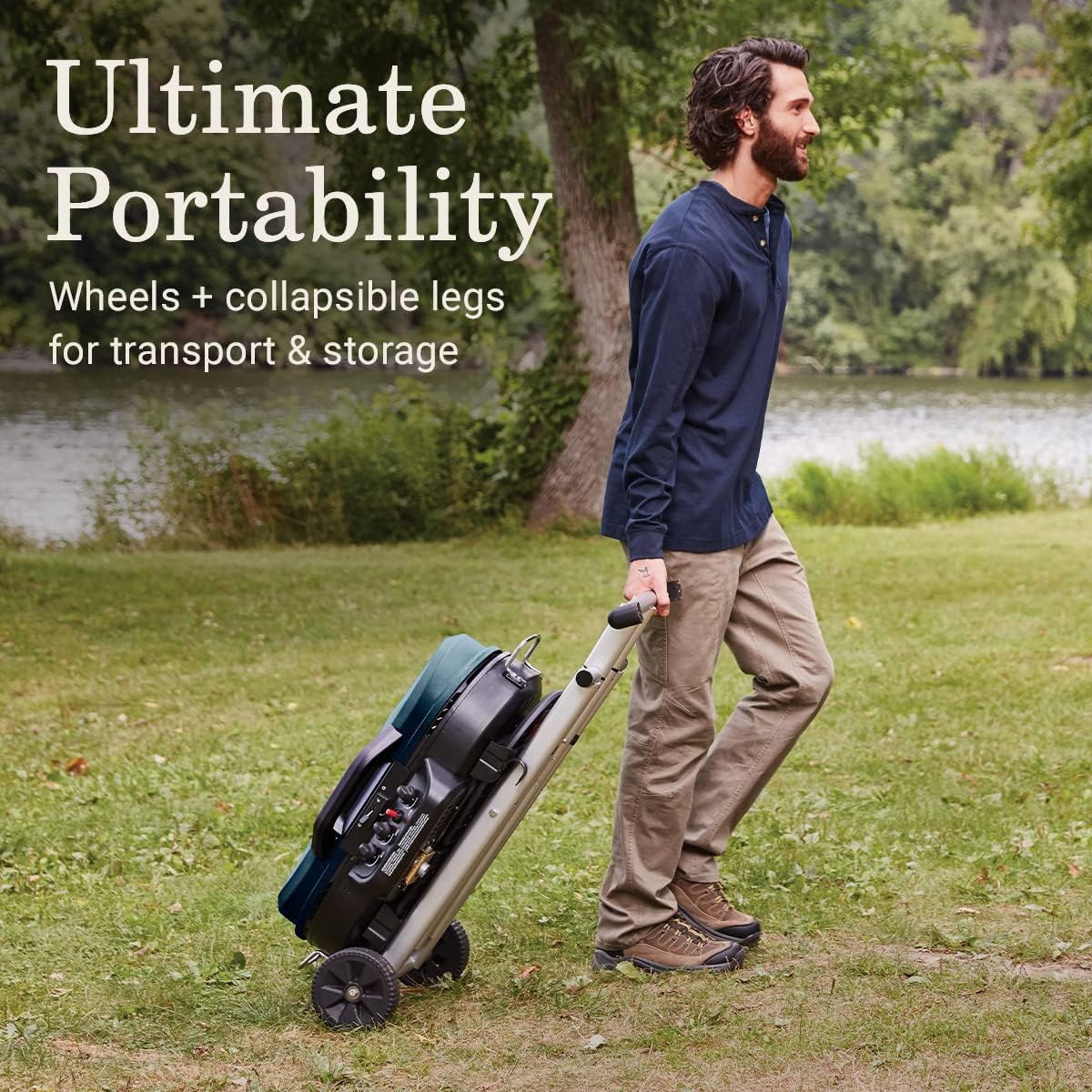 RoadTrip 285 Portable Stand-Up Propane Grill with 3 Adjustable Burners Instastart Ignition 20,000 BTUs