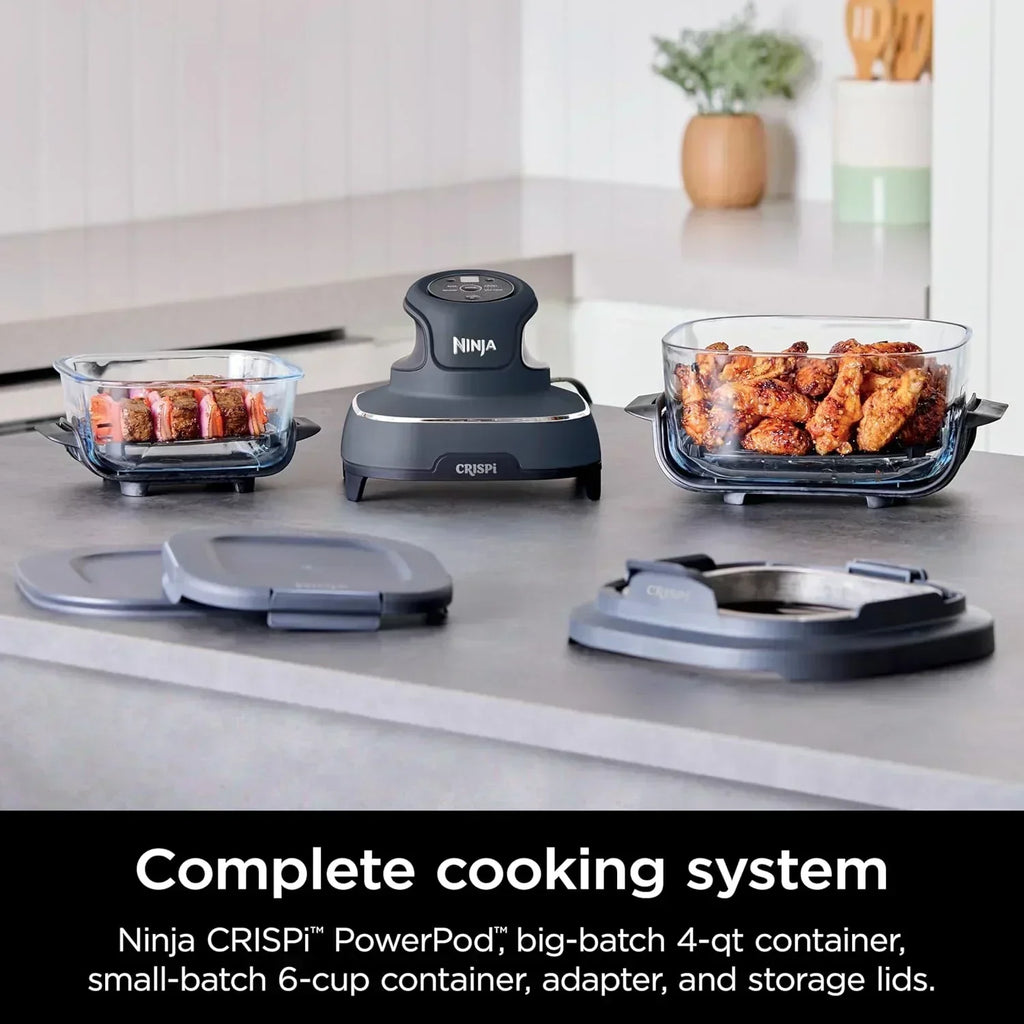 Ninja Crispi 4 in 1 Portable Glass Air Fryer Cooking System 4QT 6 Cup TempWare Glass Containers