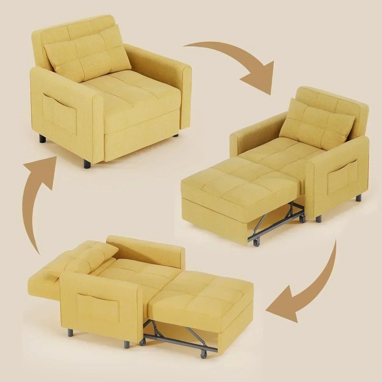 Sofa Bed Chair 3 in 1 Convertible Pullout Single Sleeper Chair Bed Spacious Multifunctional Sofa