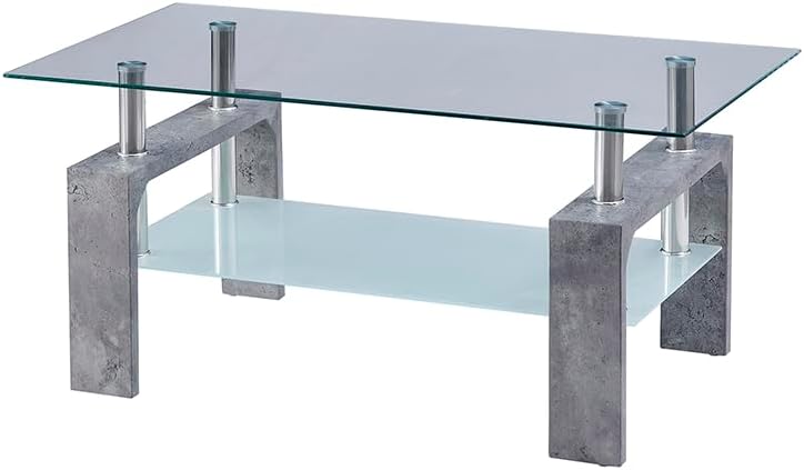 Living Room Rectangle Coffee Table, Tea Table Suitable for Waiting Room, Modern Side Coffee Table with Wooden Leg, Glass Tabletop