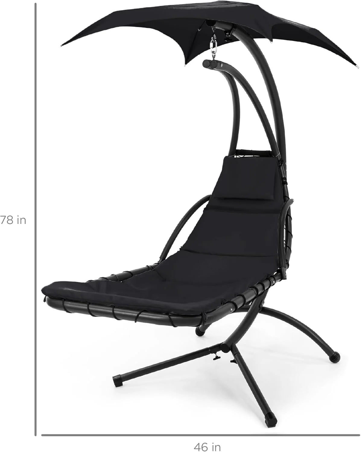 Best Choice Products Outdoor Hanging Curved Steel Chaise Lounge Chair Swing w/Built-in Pillow and Removable Canopy - Teal