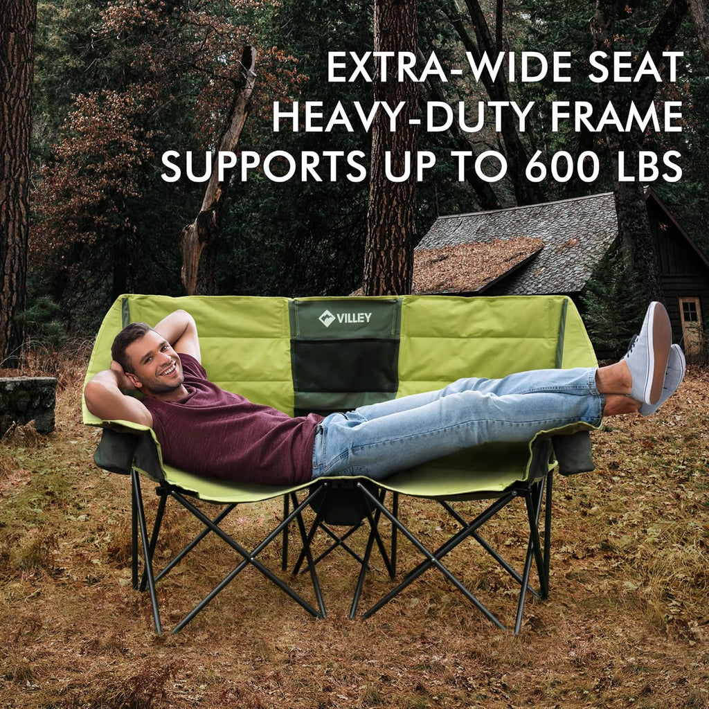 Double camping chair extra wide love seat heavy duty padded camping sofa portable folding chair