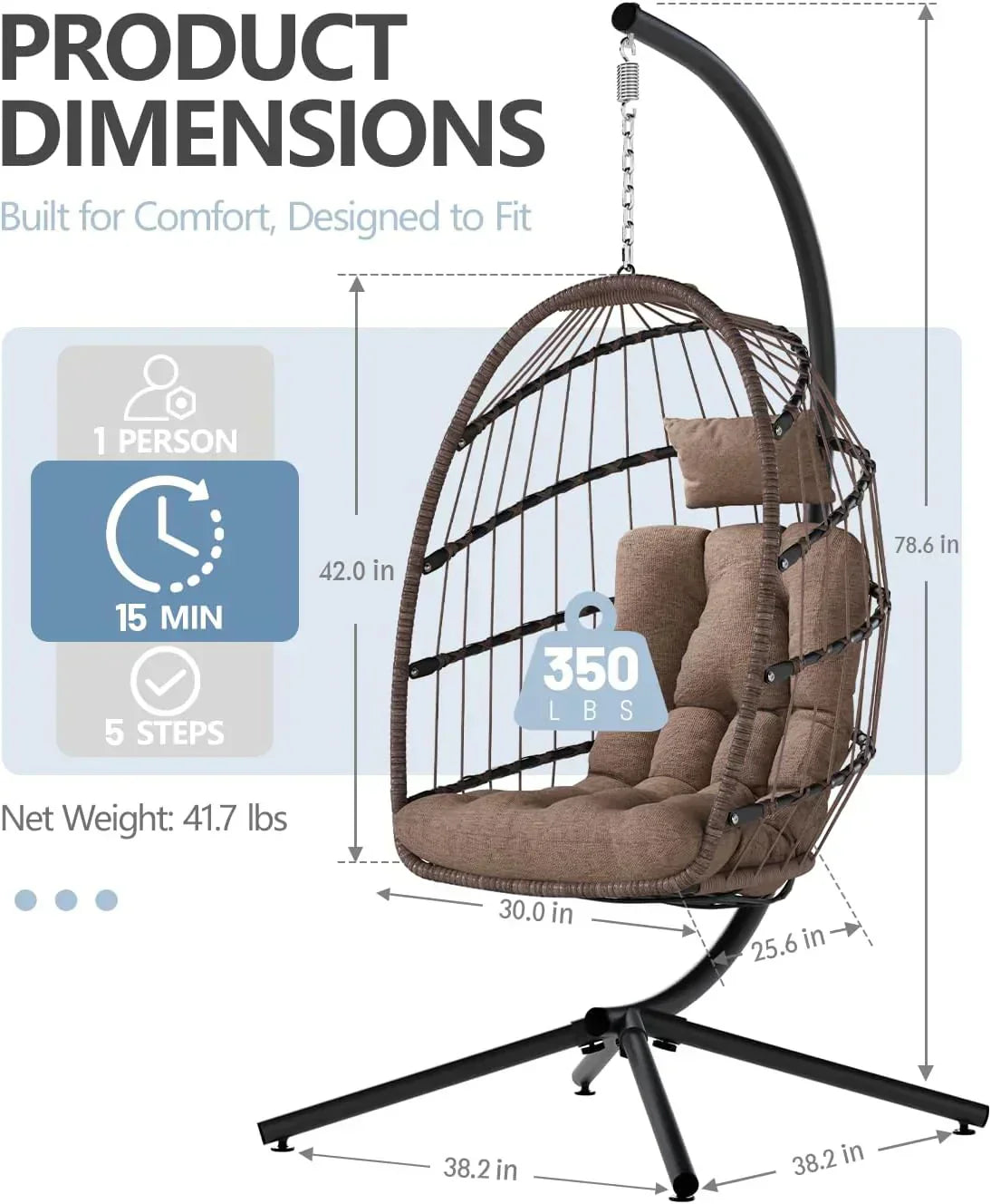 SWITTE Egg Chair Outdoor with Stand Indoor Wicker Hanging Egg Swing Chair with Cushion