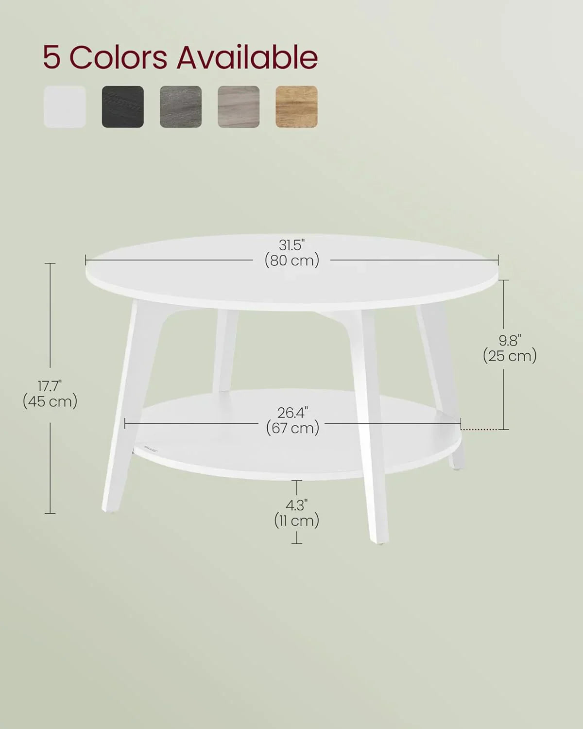 VASAGLE Round Coffee Table 2 Tier Coffee Table with Storage for Living Room 31.5 x 17.7 Inches