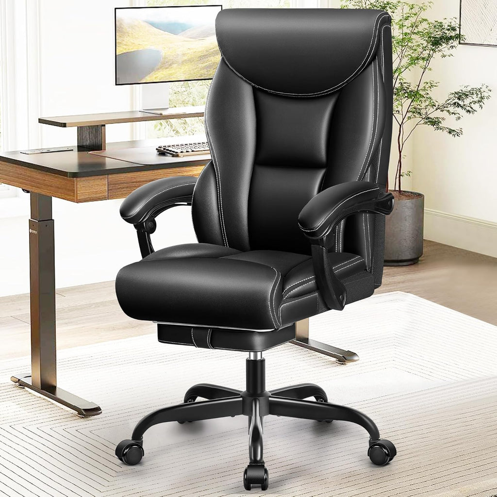 Office Chair Large High-Foot Computer Desk Chair, Breathable Leather Chair Lumbar Support Rotating Computer Chair