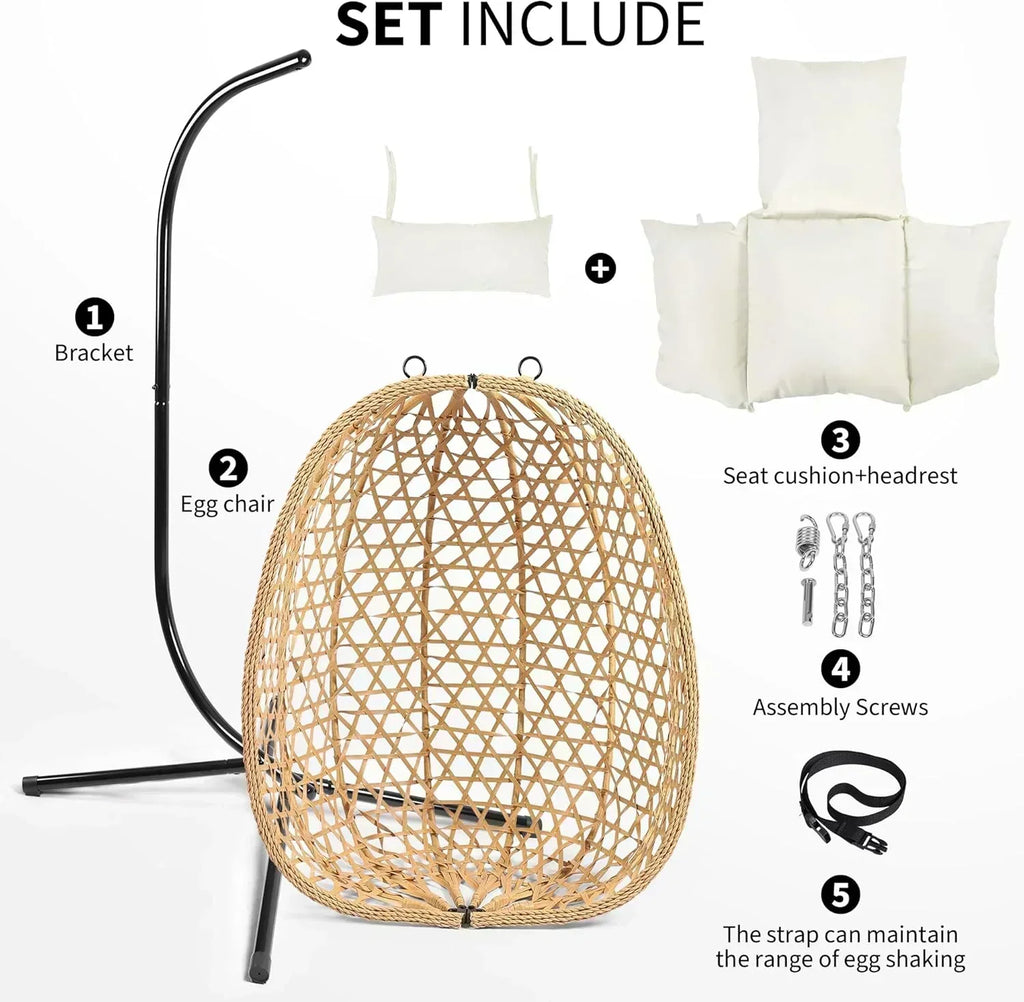 Egg Chair with Stand Patio Wicker Hanging Chair Hammock Swing Chair 350LBS Capacity for Bedroom