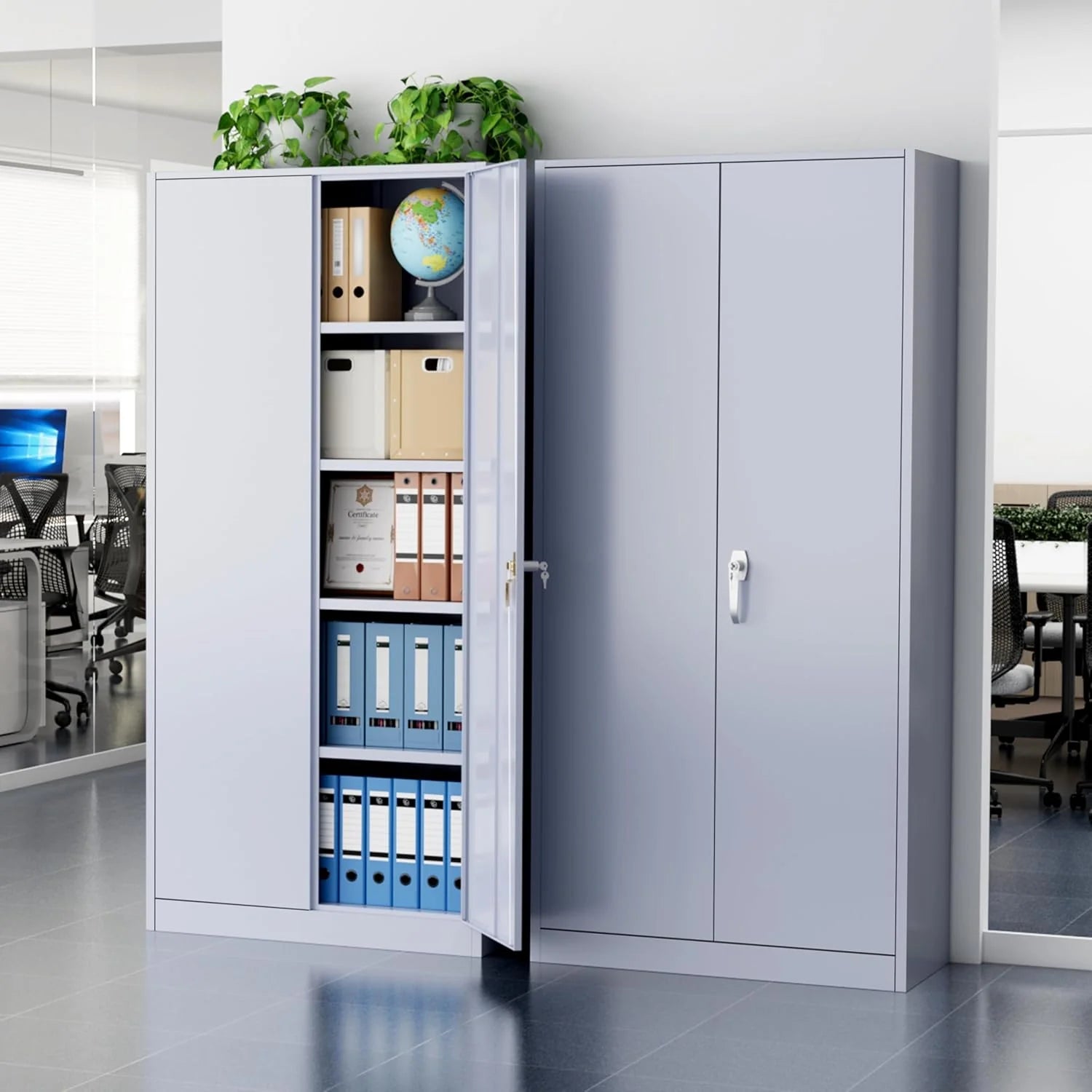 Greenvelly Metal Storage Cabinet, 72 Black Locking Metal Cabinet with 2 Doors and 4 Adjustable Shelves, Lockable Garage Storage Cabinets for Home Office, Garage, Kitchen, Living Room