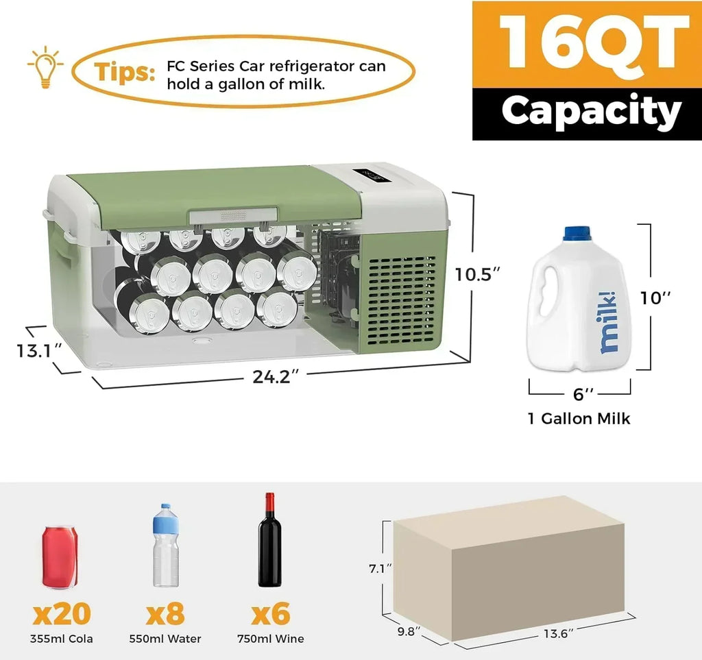12V Refrigerator 21 Quart Portable Freezer 50 Hours Keep Cool Electric Cooler Car Refrigerator