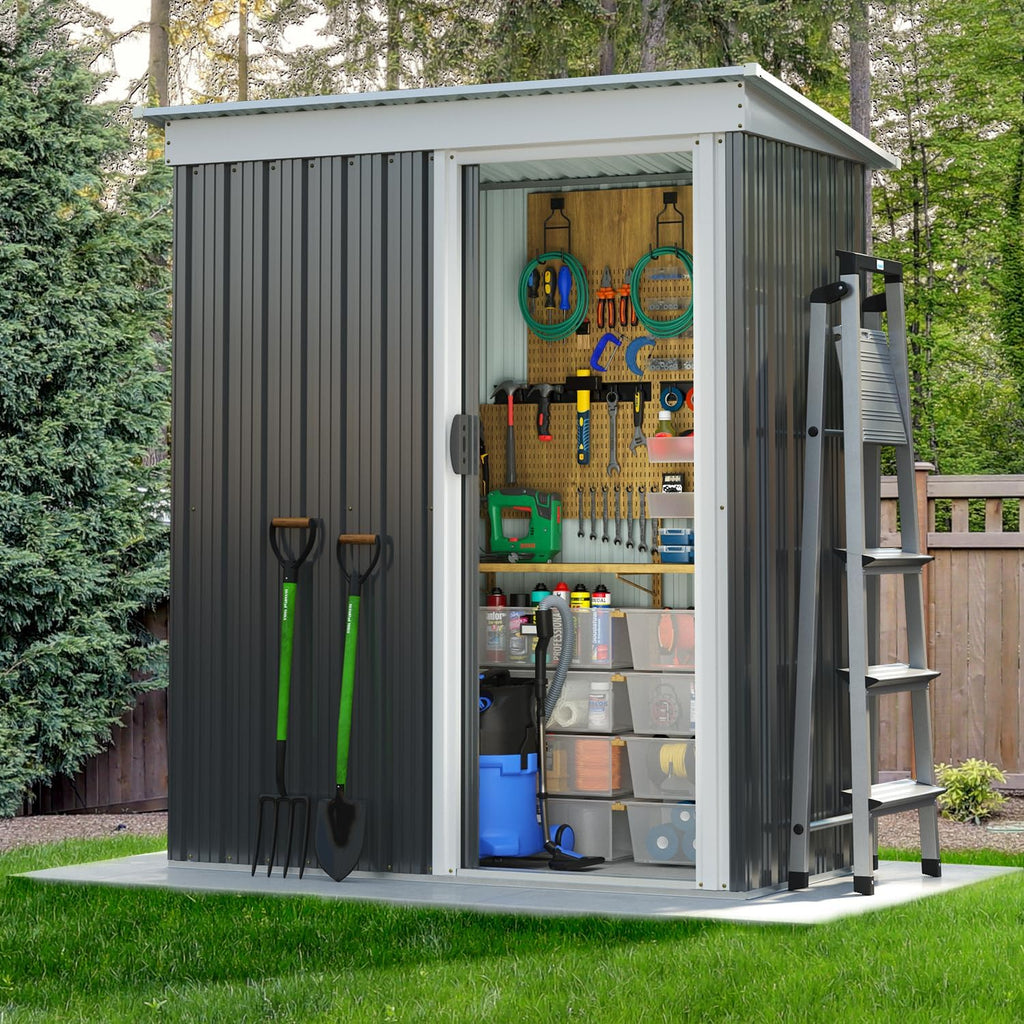 Aoxun 6.2x4 FT Shed Outdoor Storage Shed with Lockable Doors Sloping Roof Metal Garden