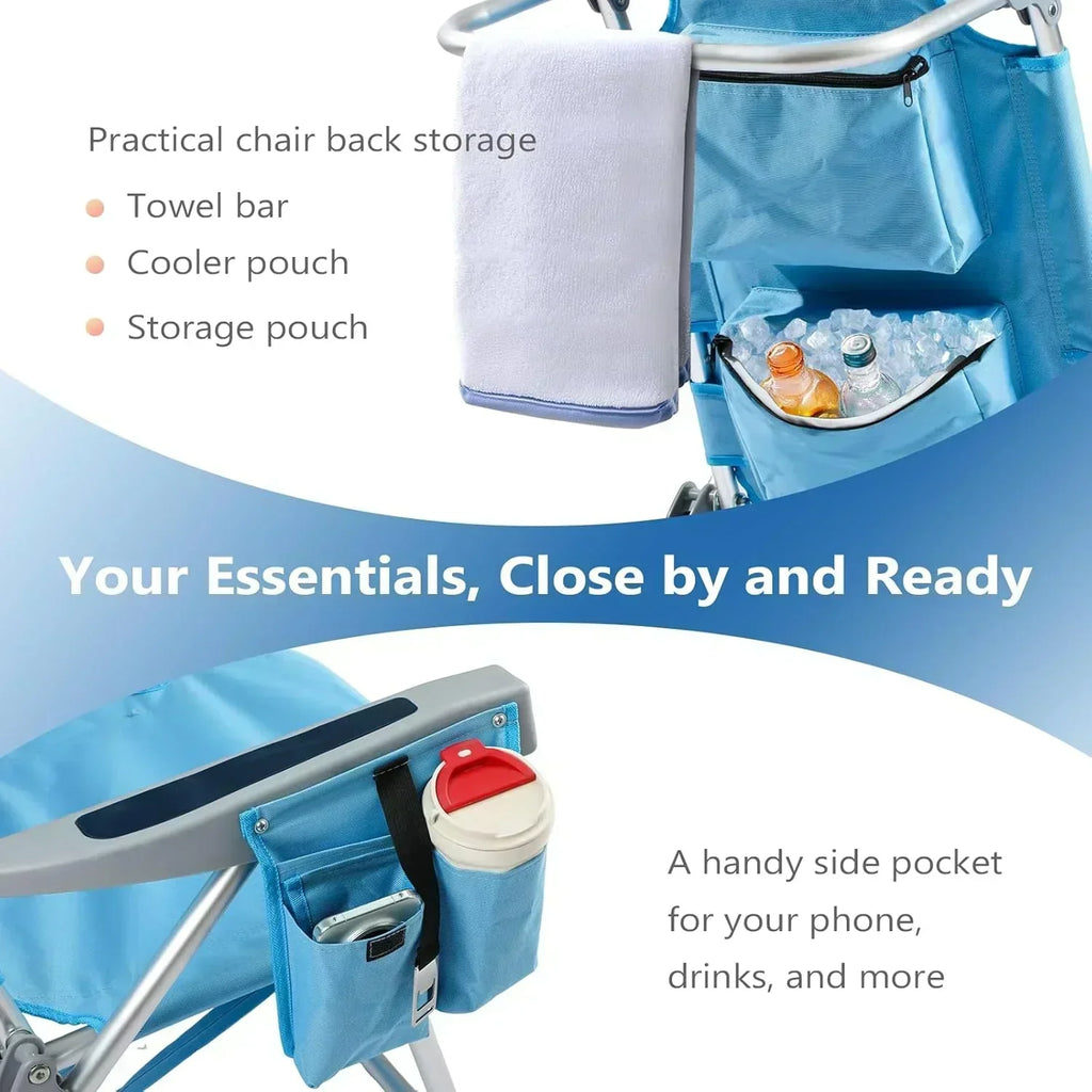 5-Position Aluminum Lay Flat Tall Backpack Beach Chairs 2 Pack Compact Portable Beach Chairs