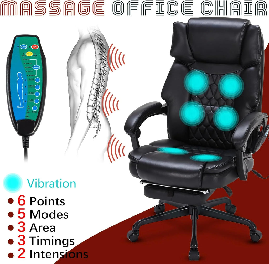 Massage Office Chair with Footrest 6 Point Vibration and Heating Home Executive Office Desk Chair