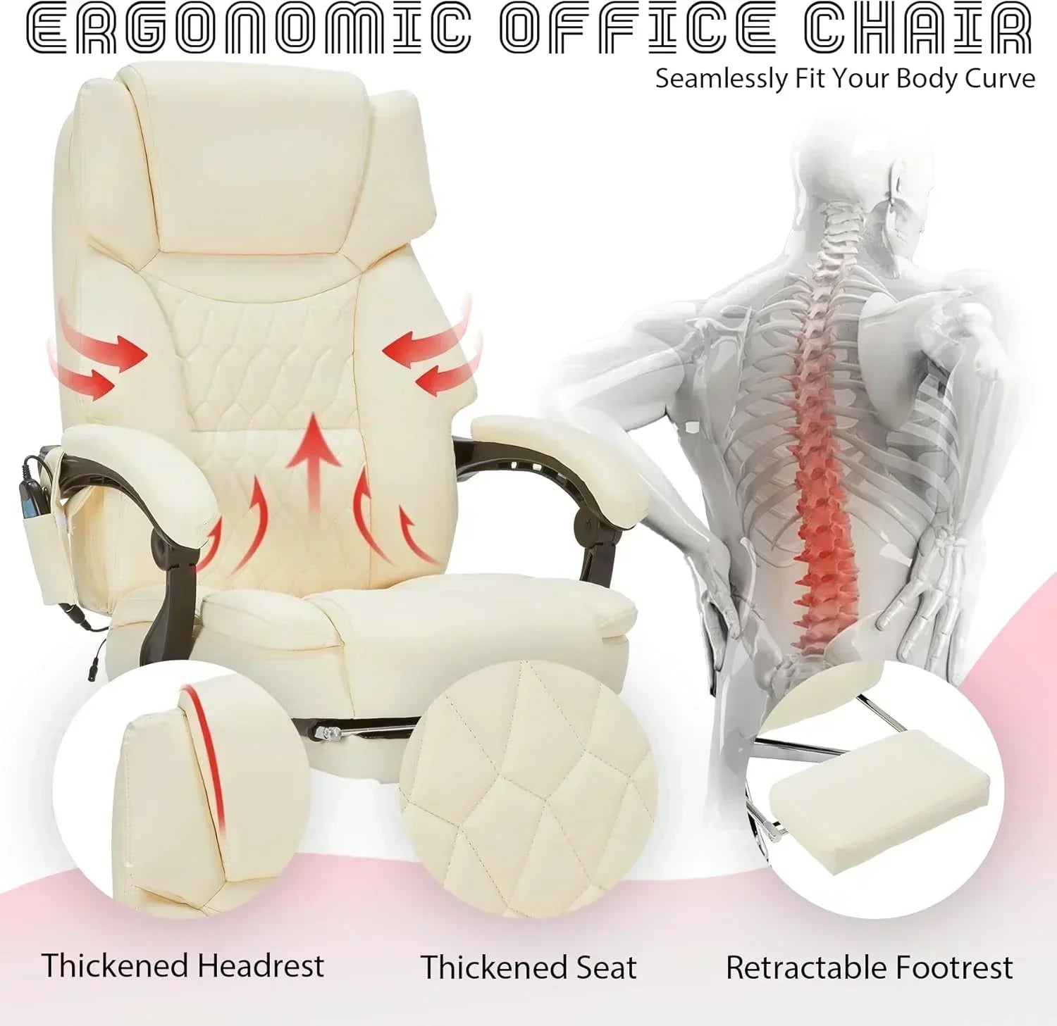 Massage Office Chair with Footrest 6 Point Vibration and Heating Home Office Desk Chair