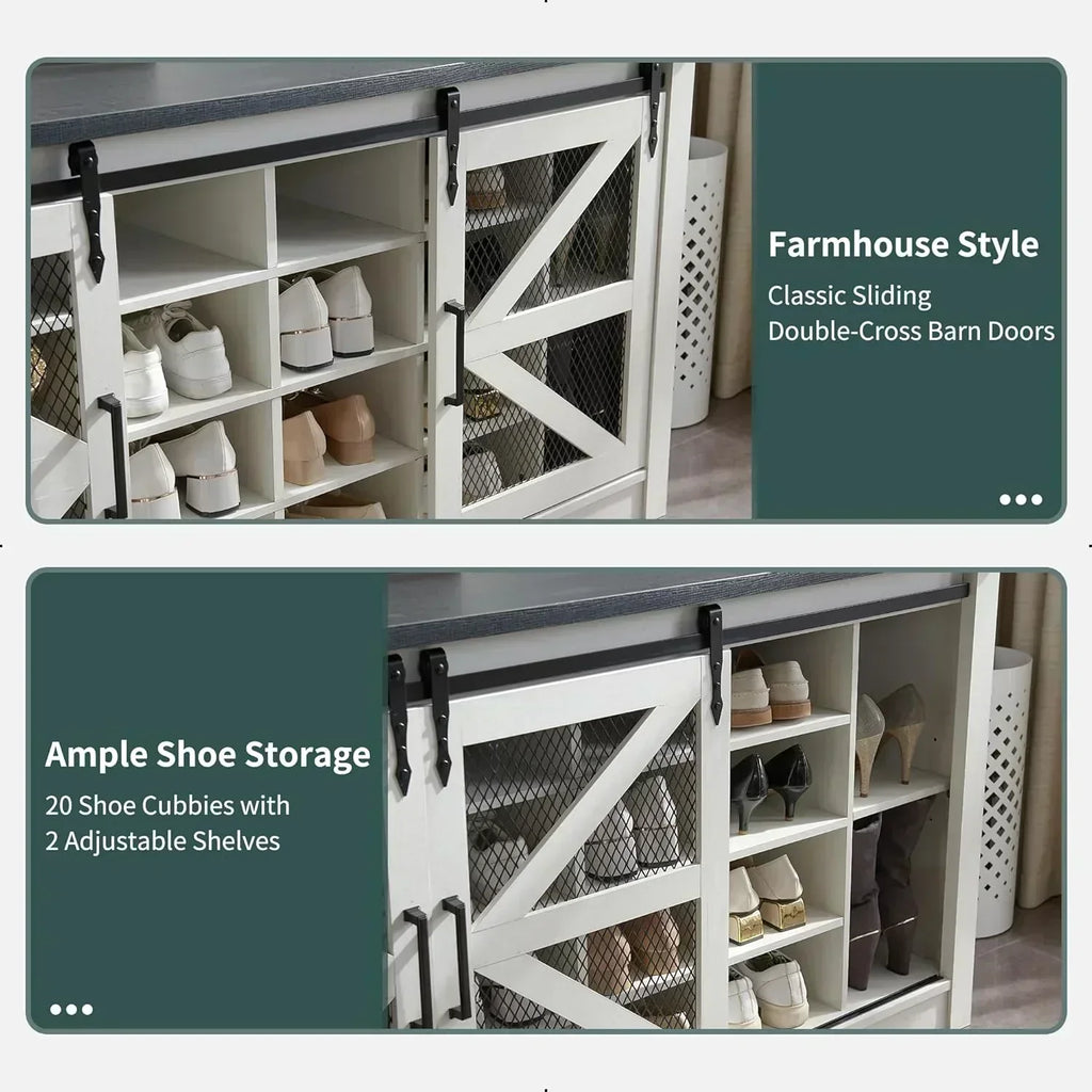 JXQTLINGMU 59-inch Farmhouse Foyer Tree Shoe Storage Entryway Bench Foyer Coat Rack Cabinet