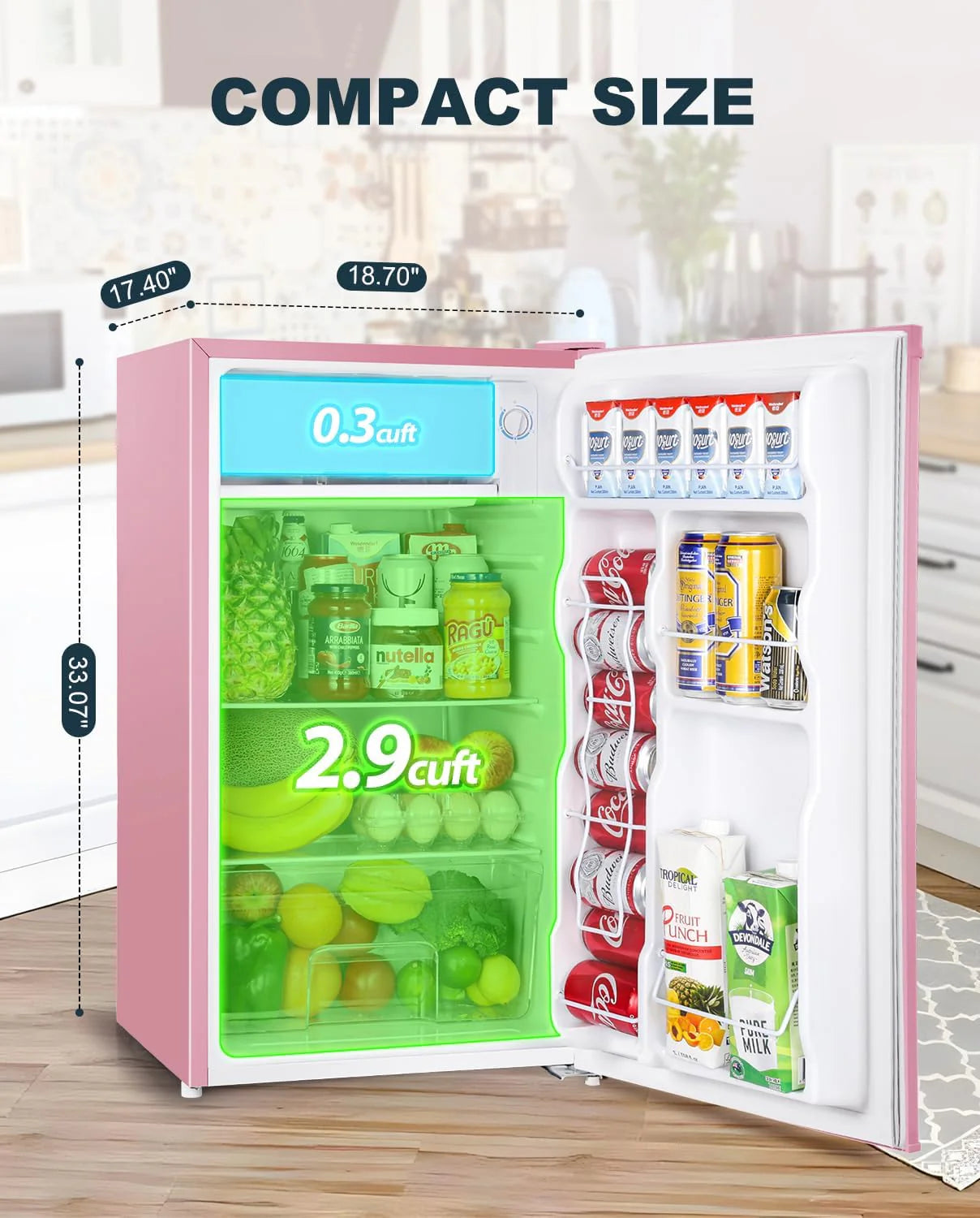 Upstreman 3.2 Cu.Ft Mini Fridge with Freezer, Single Door Mini Fridge, Dorm Fridge, Adjustable Thermostat, Mini Refrigerator