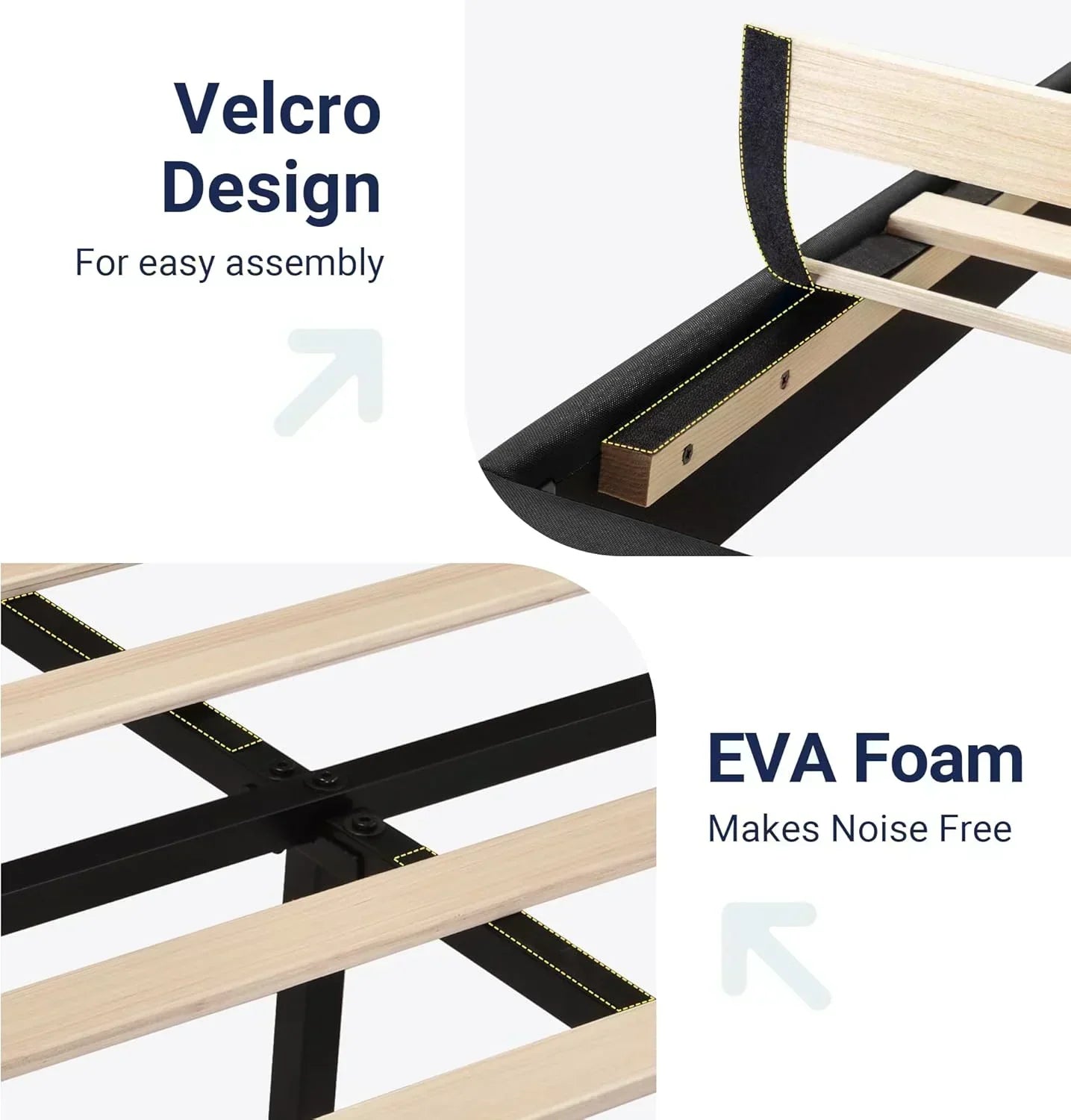 Allewie King size platform bed frame with velvet upholstered headboard and planks