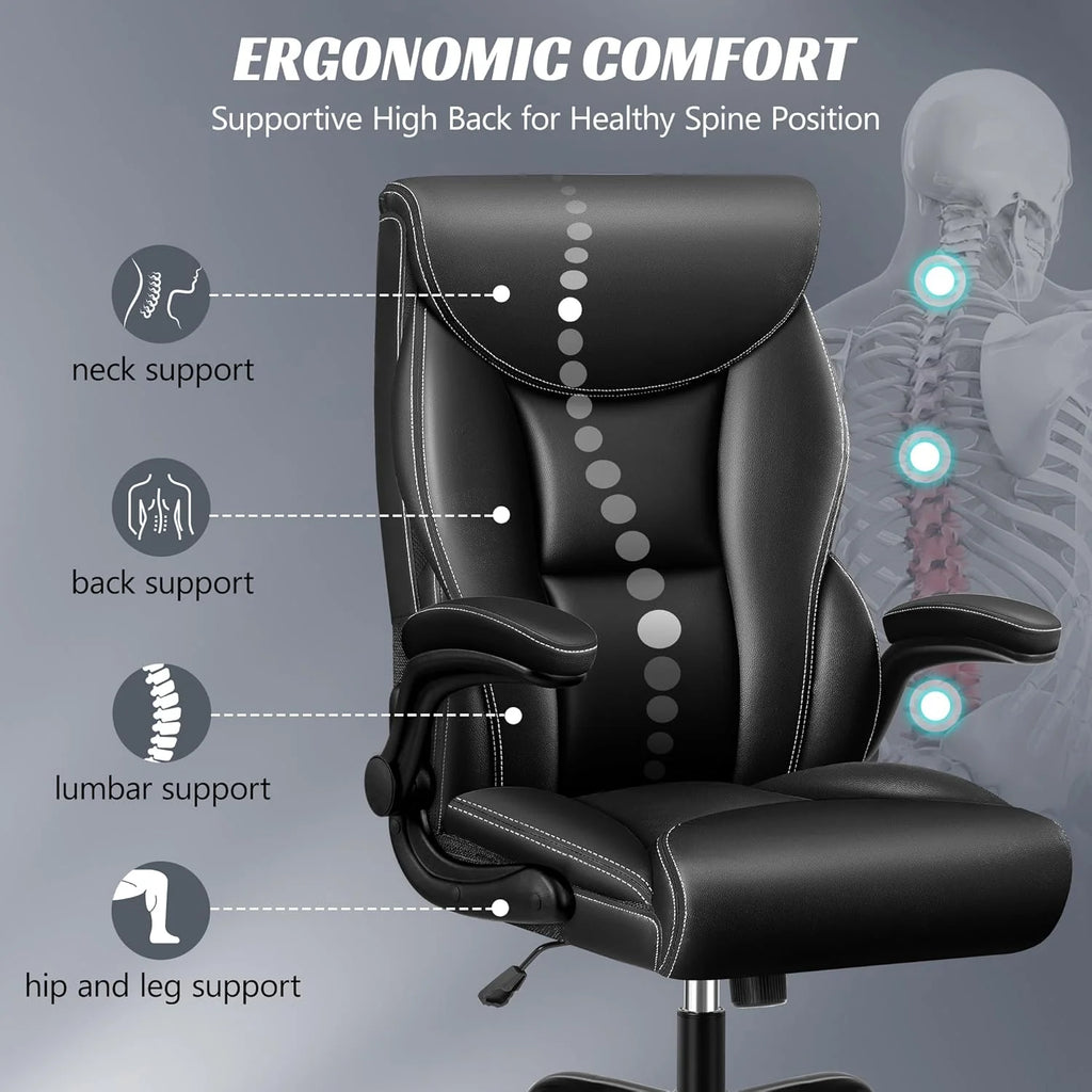 Office Chair Large High-Foot Computer Desk Chair, Breathable Leather Chair Lumbar Support Rotating Computer Chair