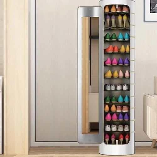 Large-capacity multi-layer rotating disinfection shoe cabinet with mirror deodorizer