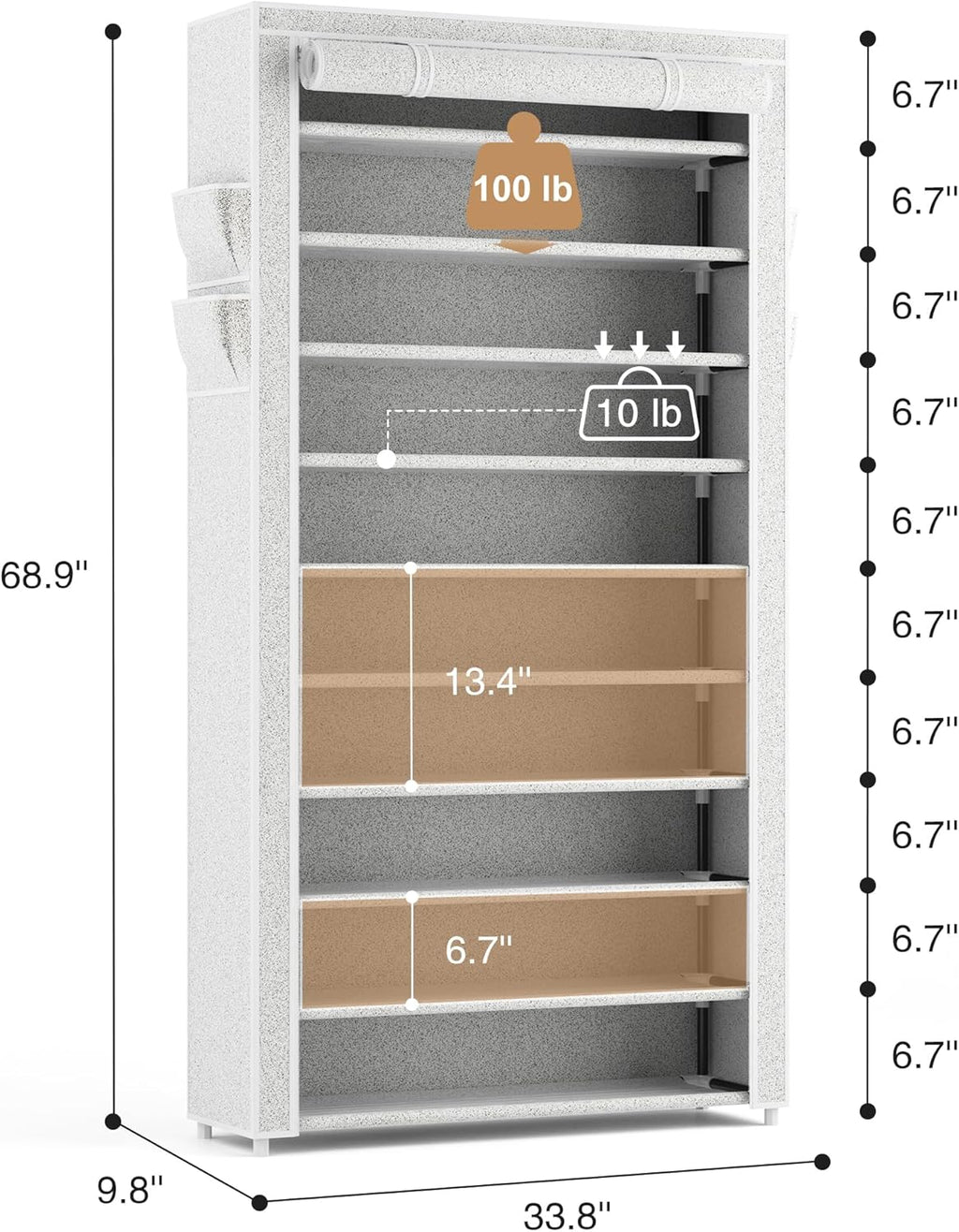 ROJASOP 10 Tier Shoe Rack with Covers Large Capacity Stackable Tall Shoe Shelf Storage