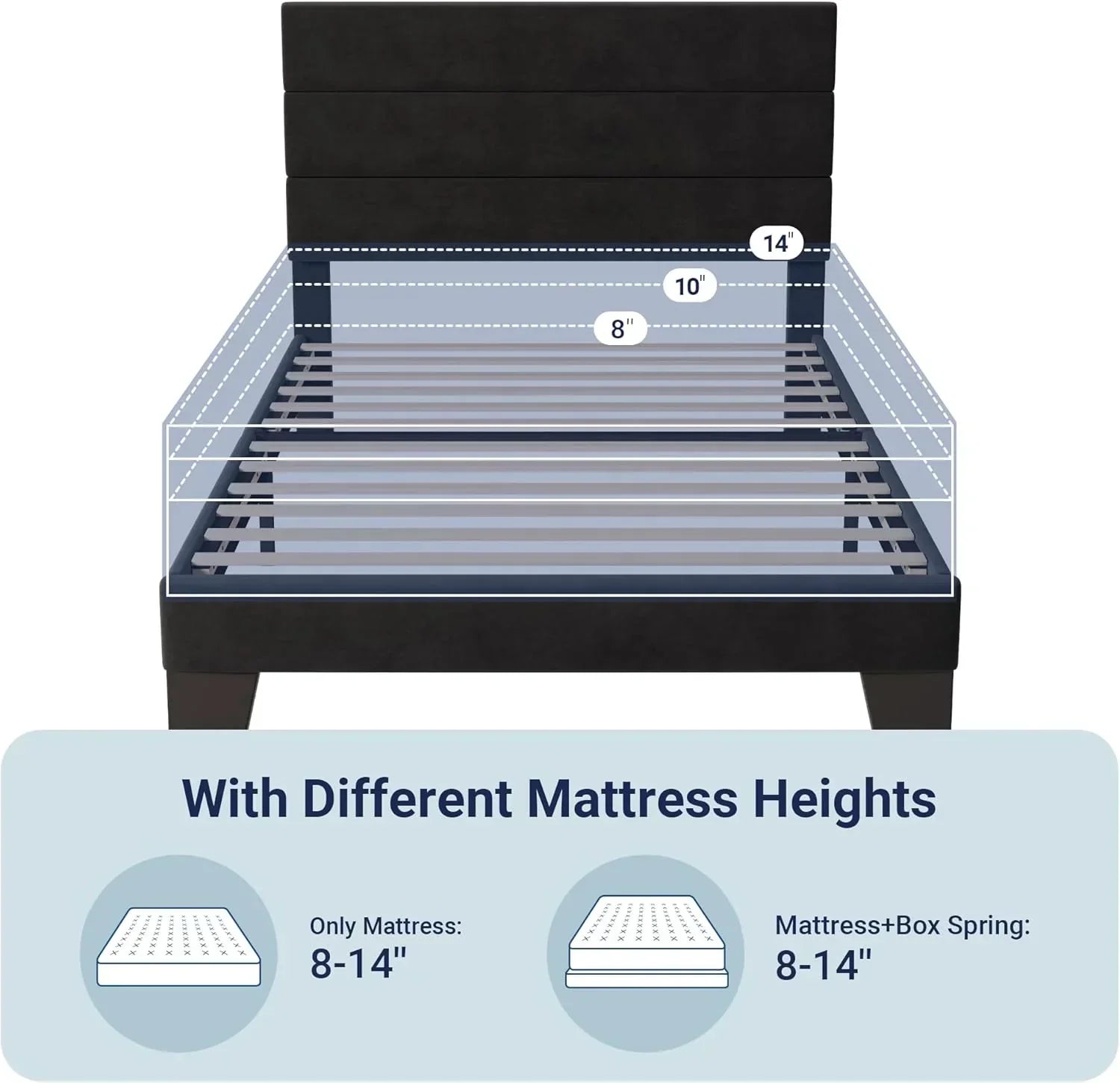 Allewie King size platform bed frame with velvet upholstered headboard and planks