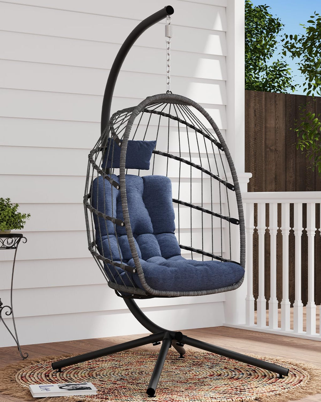 SWITTE Egg Chair Outdoor Indoor Wicker Hanging Egg Swing Chair 350lbs Capacity for Patio