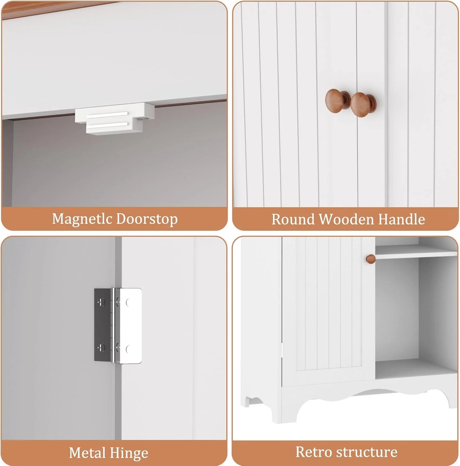 Tall Pantry Cabinet, Freestanding Storage Cabinet, Wooden Kitchen Pantry with 4 Doors and 5 Shelves, 72 Floor Cabinet Organizer