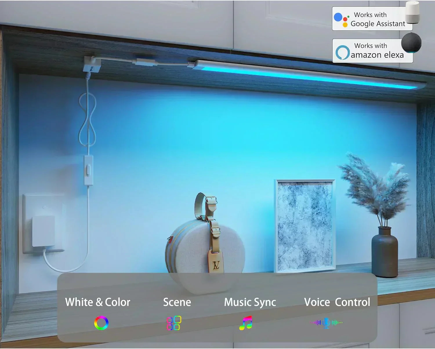 Smart under-cabinet lighting strip white and color-changing dimmable