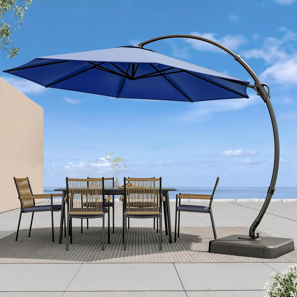 LAUSAINT HOME Outdoor Patio Umbrella with Base included, 11 FT Deluxe Curvy Cantilever Umbrella Heavy Duty Offset Hanging Umbrella with 360° Rotation for Market, Pool, Garden, Backyard, Deck (Beige)