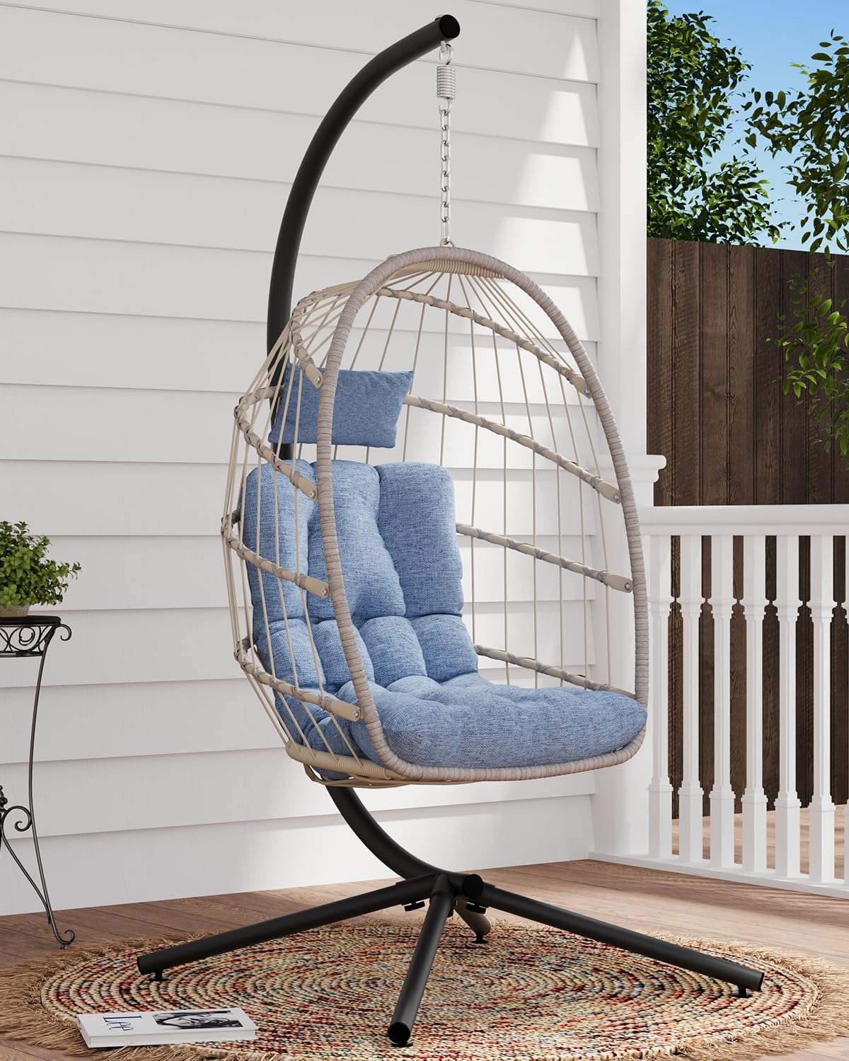 SWITTE Egg Chair Outdoor Indoor Wicker Hanging Egg Swing Chair 350lbs Capacity for Patio