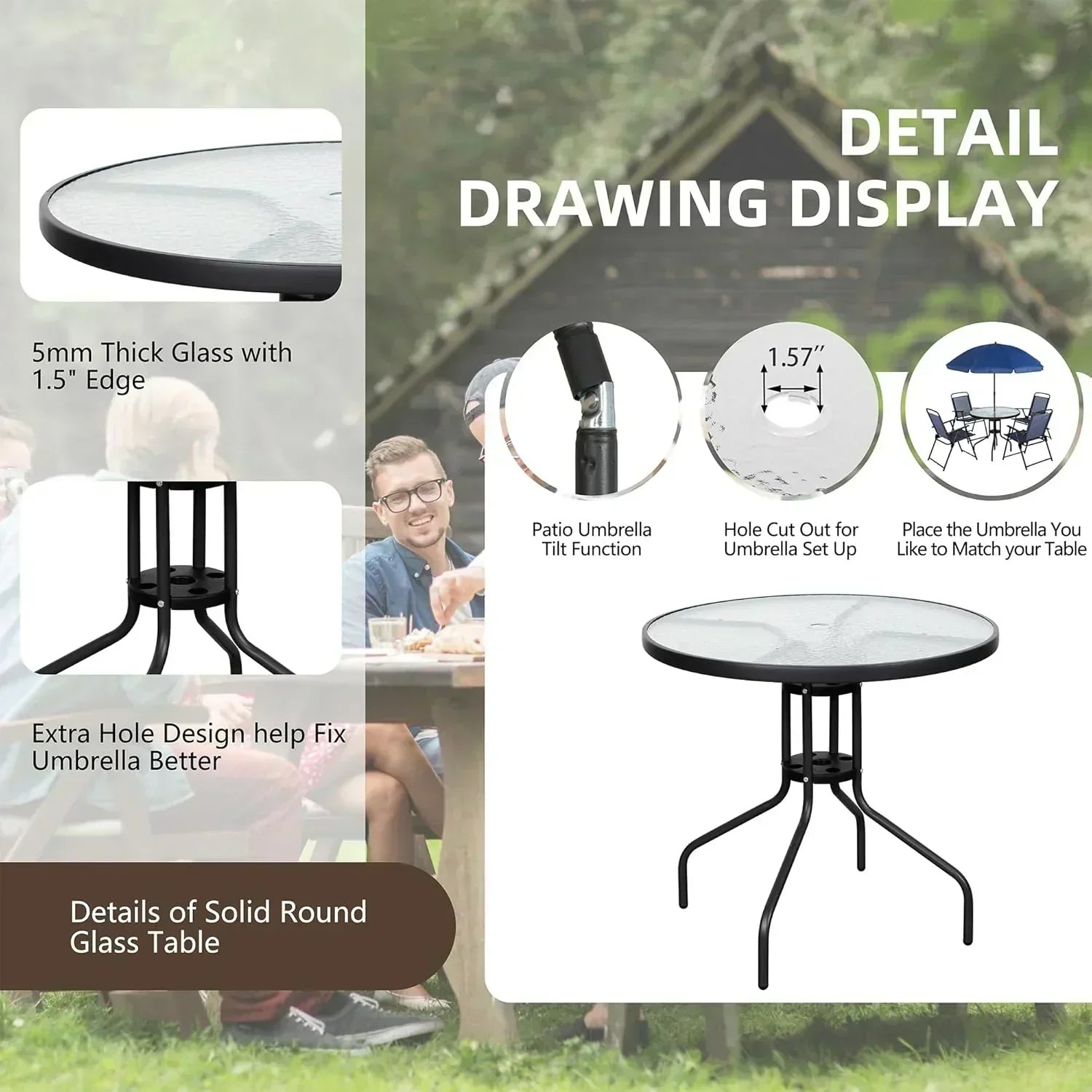 Vongrasig 6 Piece Folding Patio Dining Set Small Metal Outdoor Garden Patio Table and Chair Set