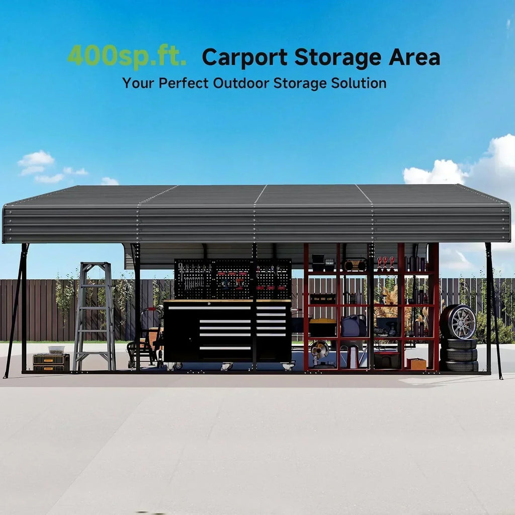 10'x15' Heavy Duty Metal Carport Outdoor Garage Car Shelter Shade with Heavier Frame