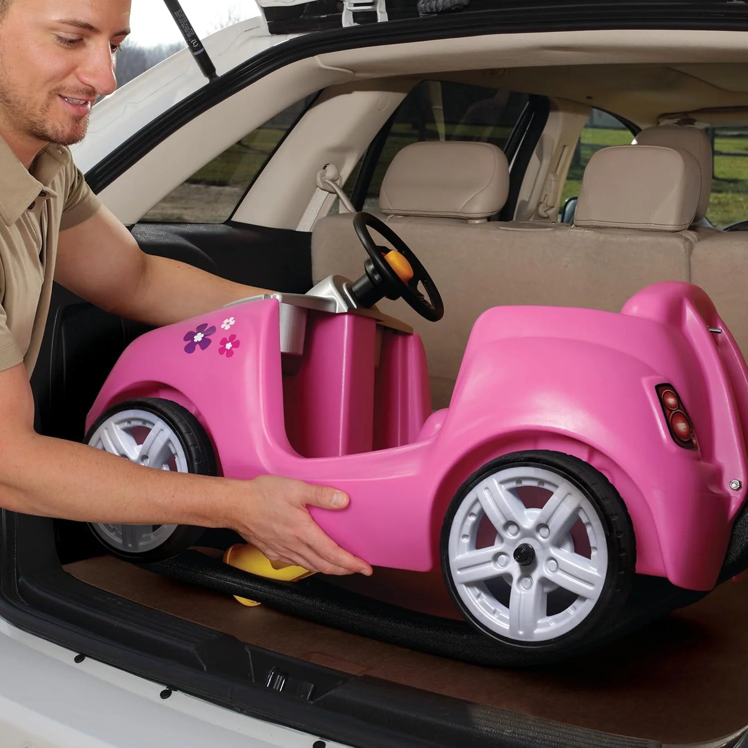Step2 Whisper Ride II Ride On Push Toy Car Pink Ride On Car Seat Belt Easy Storage Transport