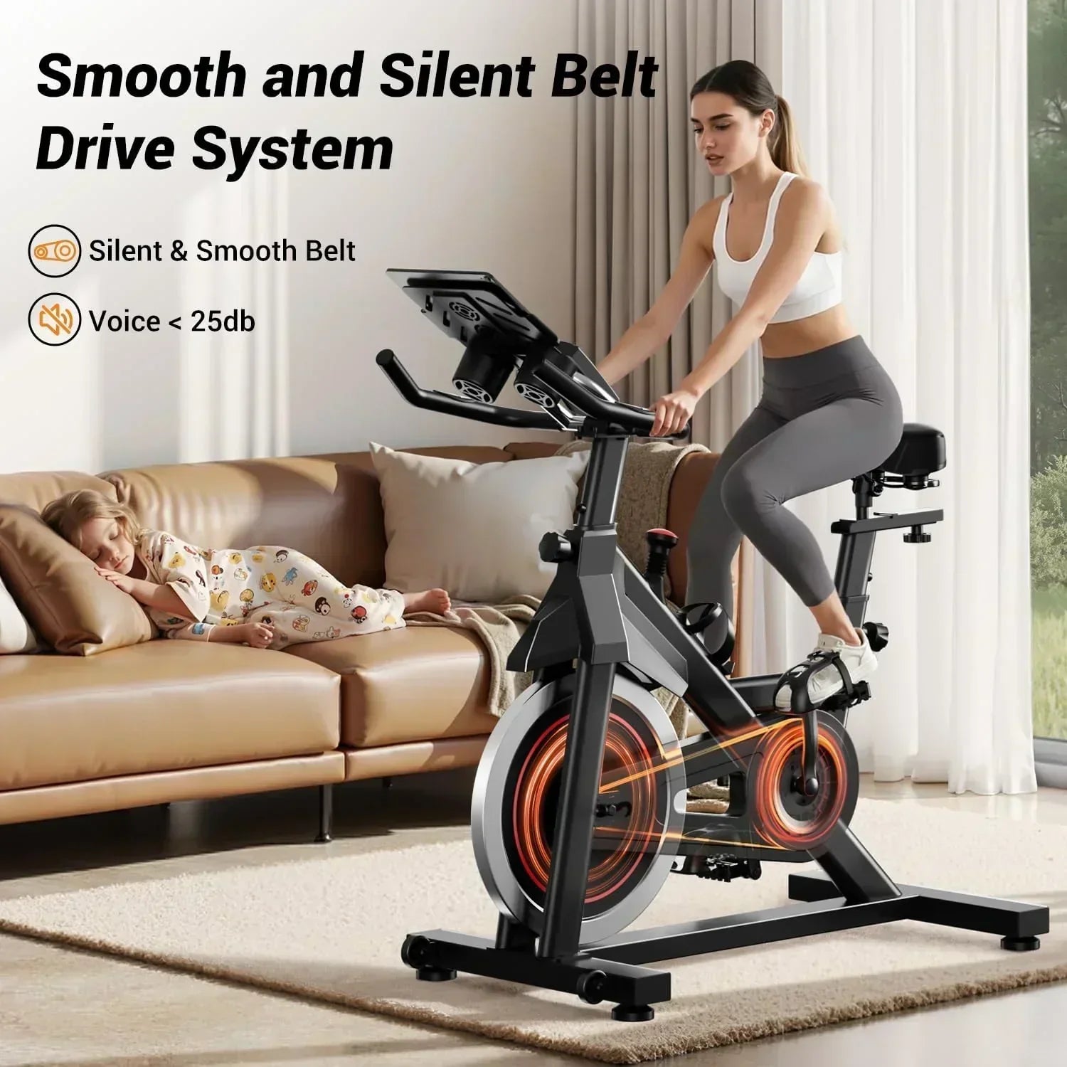 CURSOR FITNESS Exercise Bike Stationary Bikes 300 LBS Capacity Workout Bike Silent Belt Drive