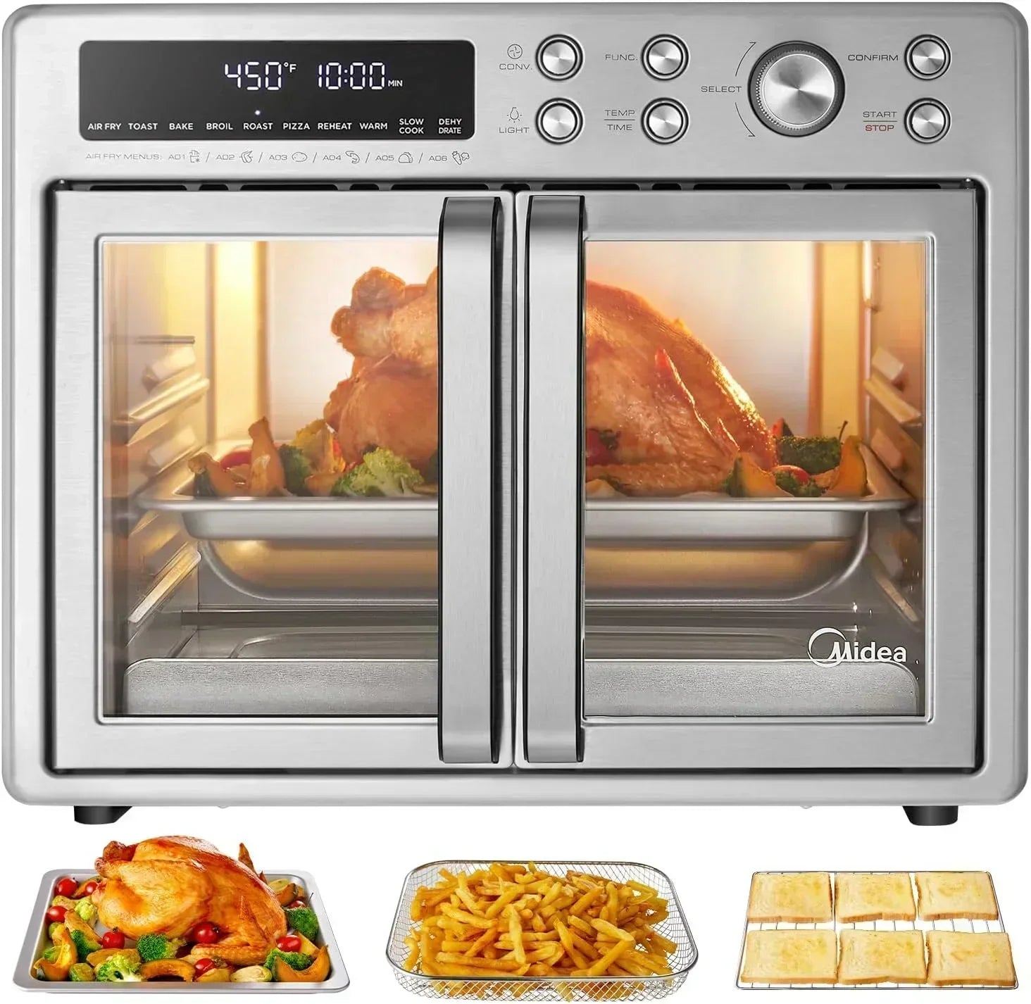 Flexify French Door Toaster Oven Air Fryer Combo 26.4 QT Extra Large Air Fryer Countertop