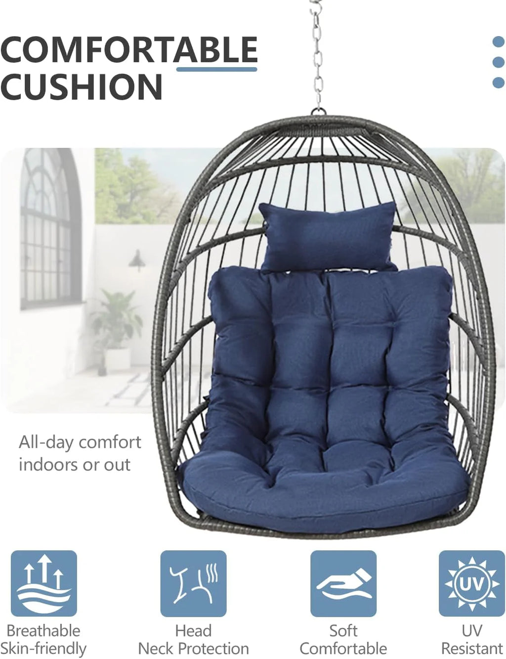 SWITTE Egg Chair Outdoor Indoor Wicker Hanging Egg Swing Chair 350lbs Capacity for Patio