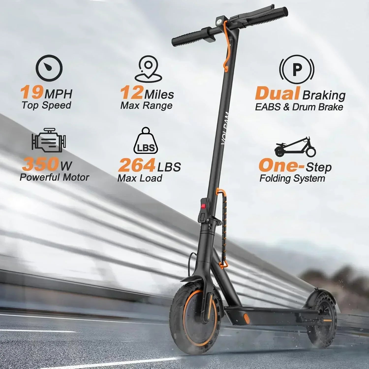 Volpam electric scooter Powerful electric motor Solid tires 28/21/12 mile range
